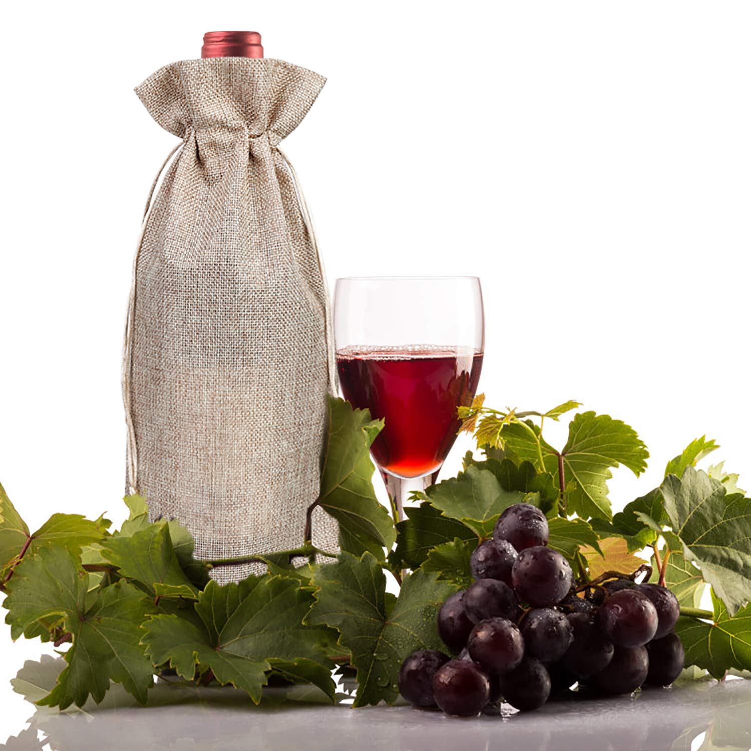 10 Sacchetti Regalo Per Vino In Iuta Natalizi - Con Coulisse, Etichette E Corda - 15x35 Cm - Riutilizzabili, Ecologici, Per Bottiglie 750ml