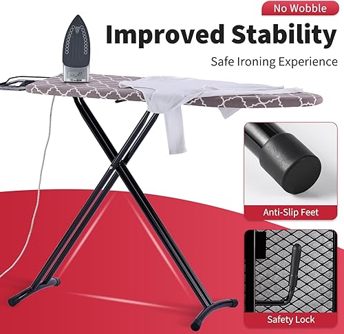 Miniatura 6 de Tabla de planchar de tamaño completo de 57 pulgadas de largo x 15 pulgadas de ancho, tabla de planchar grande y resistente con soporte de hierro,