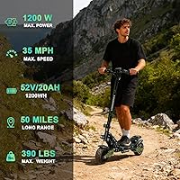 Vista 2 de ZU06 Electric Scooter, 1200W Motor Up to 35 MPH, 52V 20Ah Battery 50 Miles Long Range, NFC Smart Unlock & Dual Disc Brakes with EABS, 10" Off Road