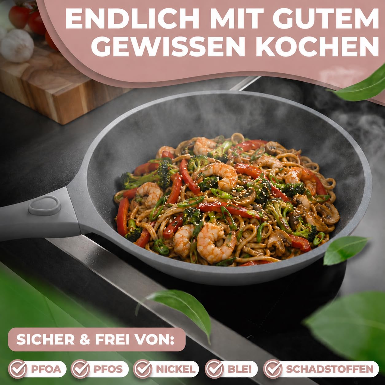 TRAUMLEBEN Bratpfanne SET 24 & 28 cm, Antihaft, abnehmbarer Griff (Grau) | Pfannenset 2-teilig, PFOA-frei, für Induktion geeignet, backofenfest