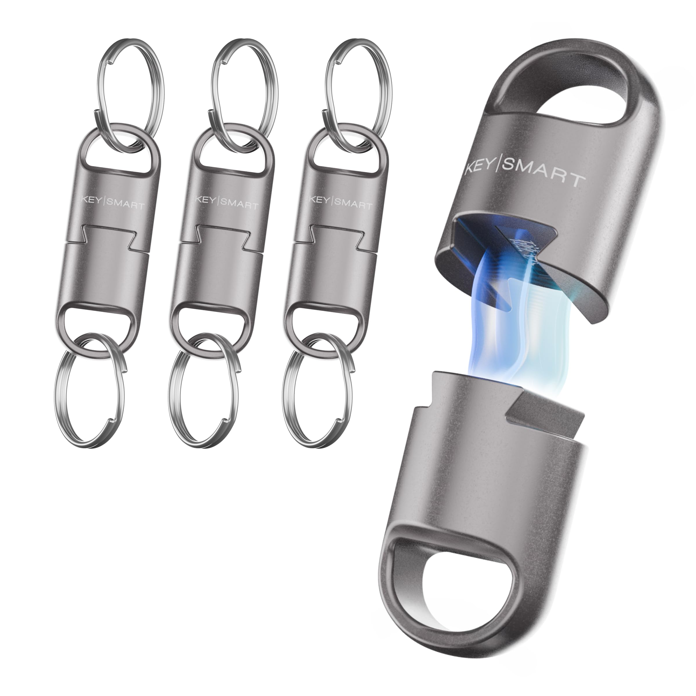 KeySmart MagConnect Pro Magnetic Key Holder for Purse, Key Chains for Car Keys - Detachable Key Ring Quick Release Keychain for Men - Mens Key Chain Rings Heavy Duty Key Ring - Titanium EDC (3-Pack)