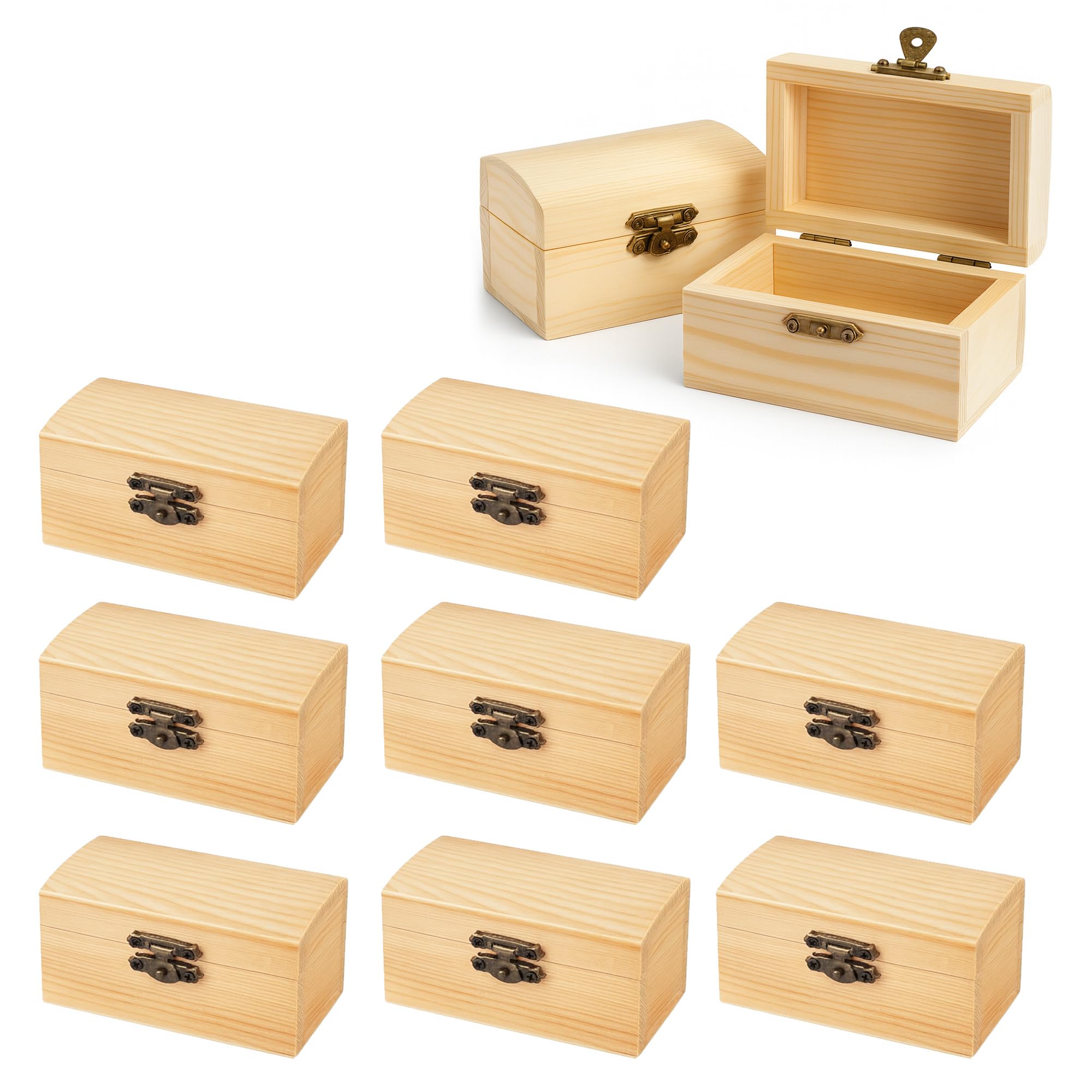Lifegogo Log Color 10Pcs Small Wooden Box For Craft: Treasure Chest Unfinished Wood Boxes With Lid And Metal Locking Clasp For Diy Projects Painting Arts And Crafts Home Decor (9×5.5×5Cm)