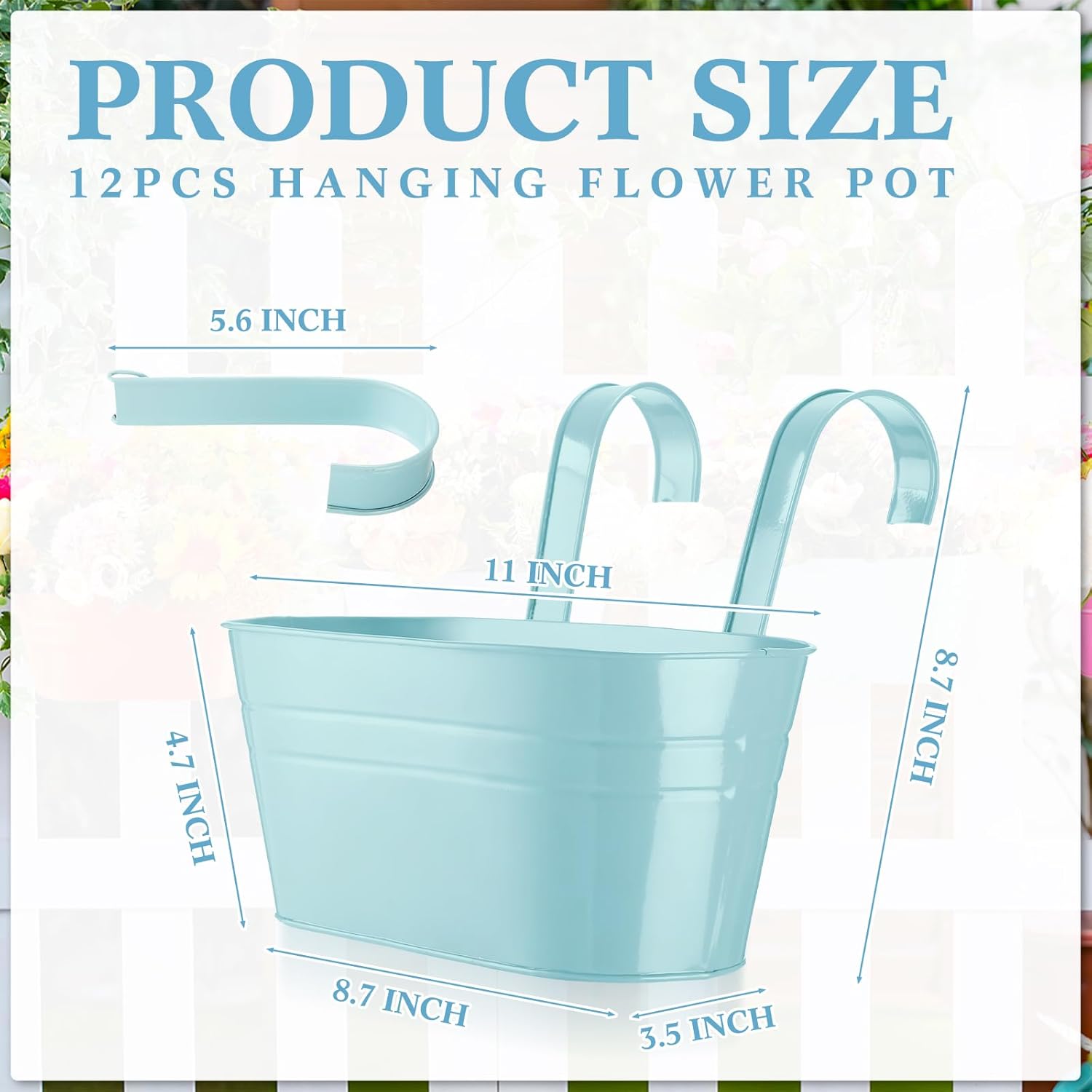 Hushee 12 Pcs Metal Hanging Flower Pot Railing Planter Multicolor Iron Planter Bucket Holder with Detachable Hooks Fence Hanging Plant Box for Balcony Railing Garden Yard Porch Spring Outdoor Decor