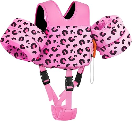 Miniatura 9 de MoKo Chaleco de natación para niños de 15-30-50-66 libras, flotadores de brazos de charco de dibujos animados con correa de entrepierna, flotadores