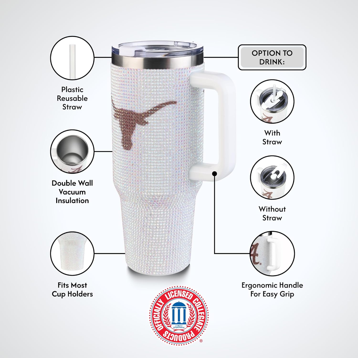 The Memory Company Officially Licensed NCAA - 40oz White Bling Game Day Tumbler - Image 6