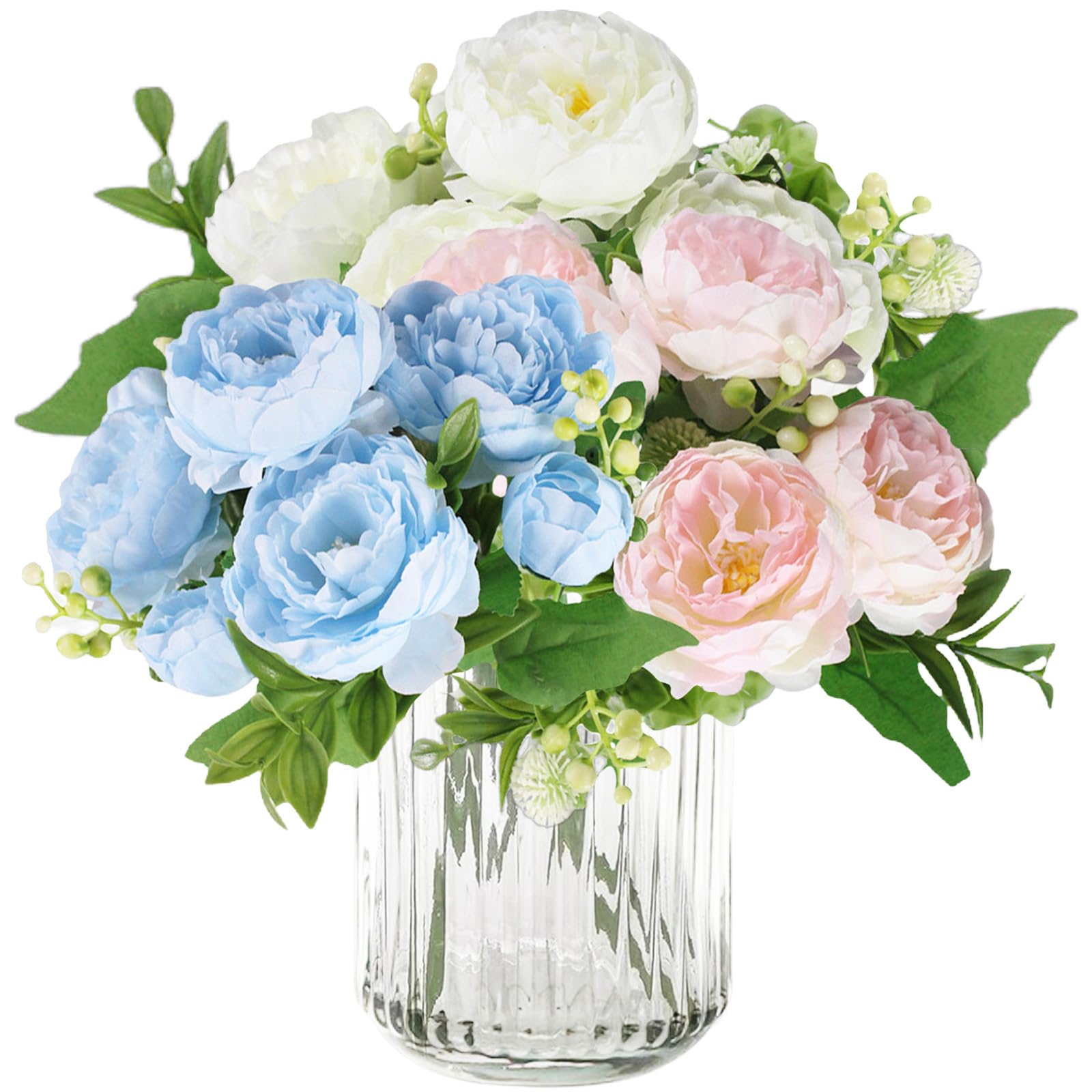 astylishome Artificial Flowers for Decoration Faux White Light Blue Pink Roses Real Touch Foam Rose Fake Flower Bulk with Stem for Wedding Bridal Shower Crafts Home Baby Shower 1908 โ image 1