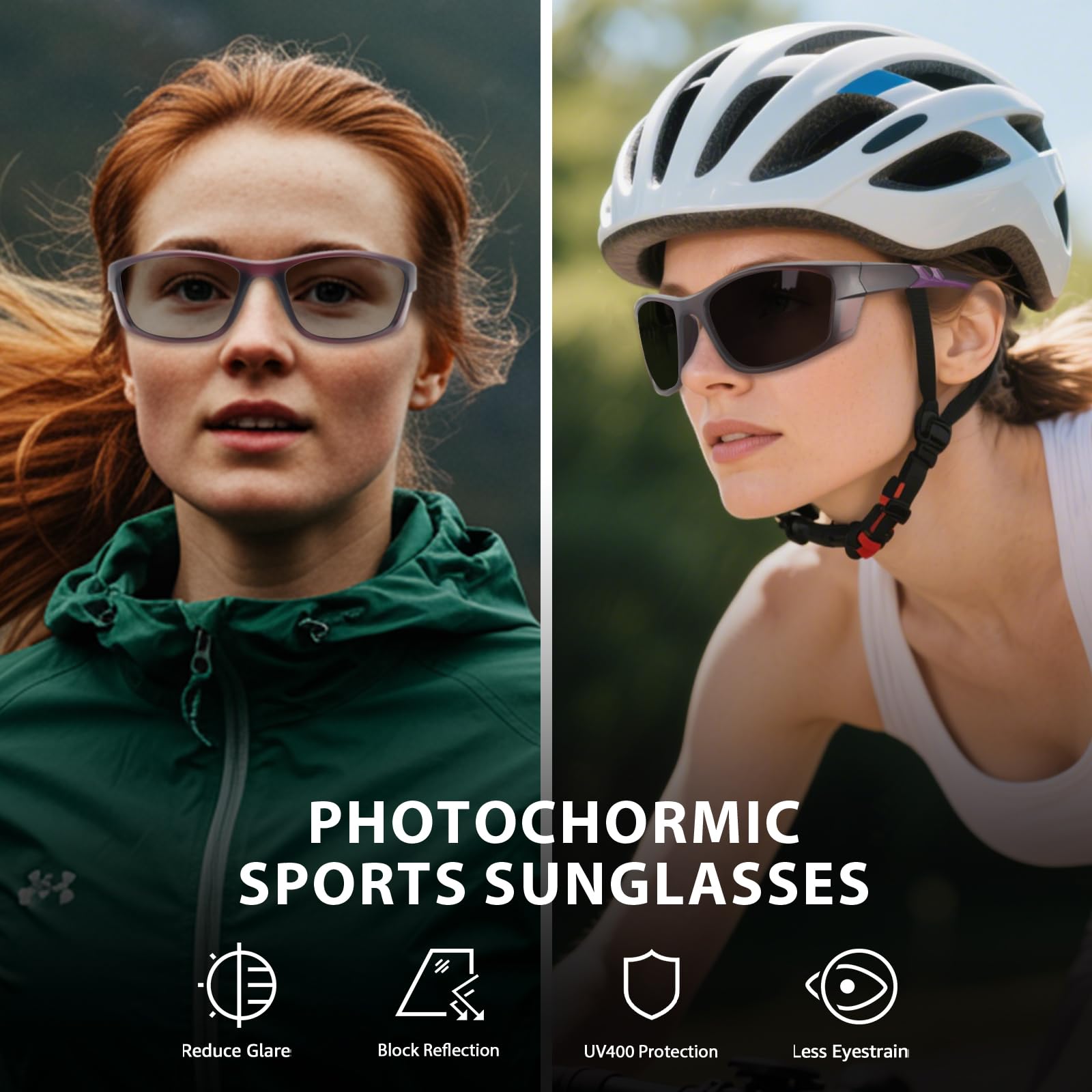 Myiaur Selbsttönende Fahrradbrille Damen Polarisiert Photochrome Sonnenbrille Sportsonnenbrille mit UV400 Schutz für Laufen Radfahren