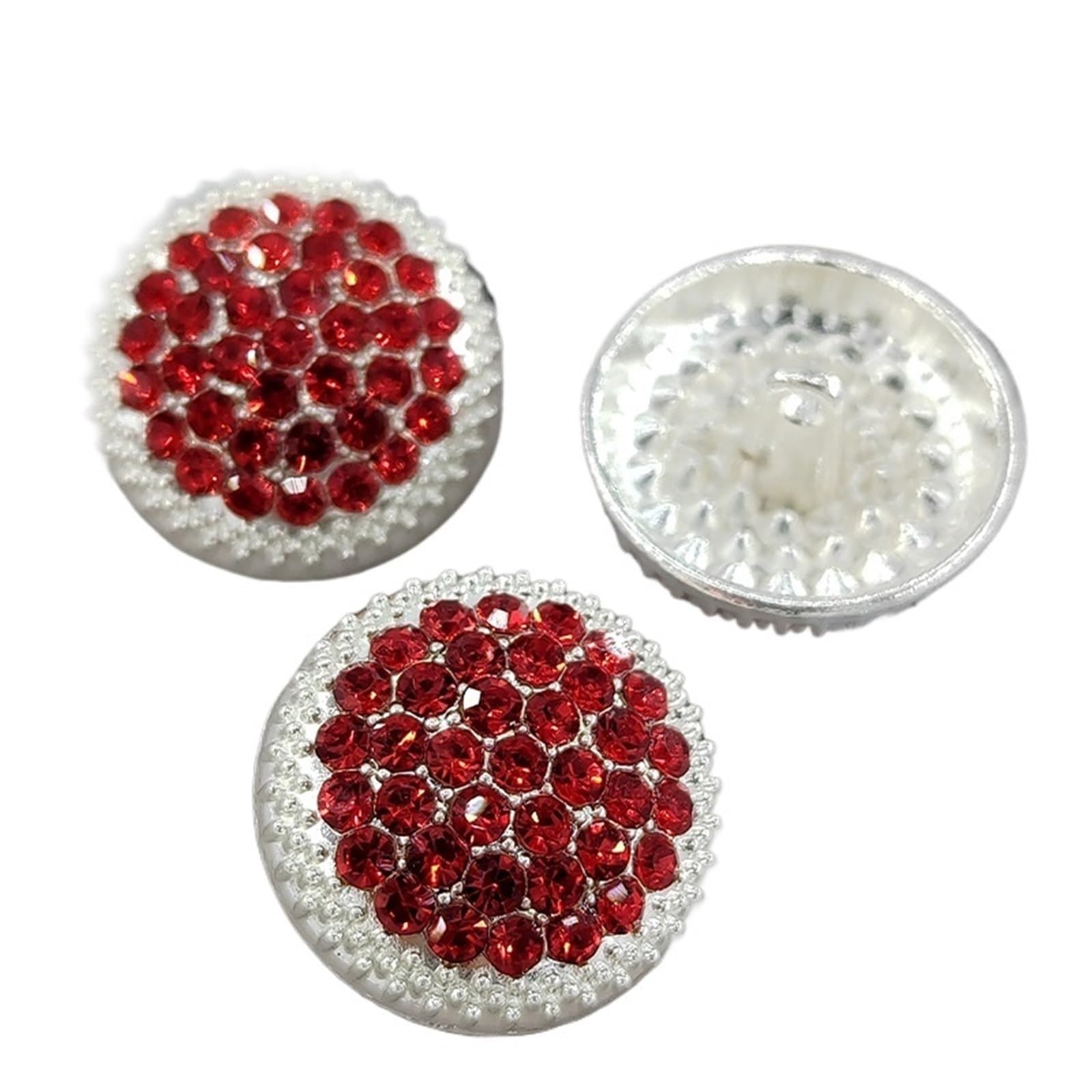 guziki z kryształu górskiego, Guziki z metalowym trzpieniem Rhinestone Multicolor 18-25mm 18 szt(Red With Silver,25mm 6pcs)