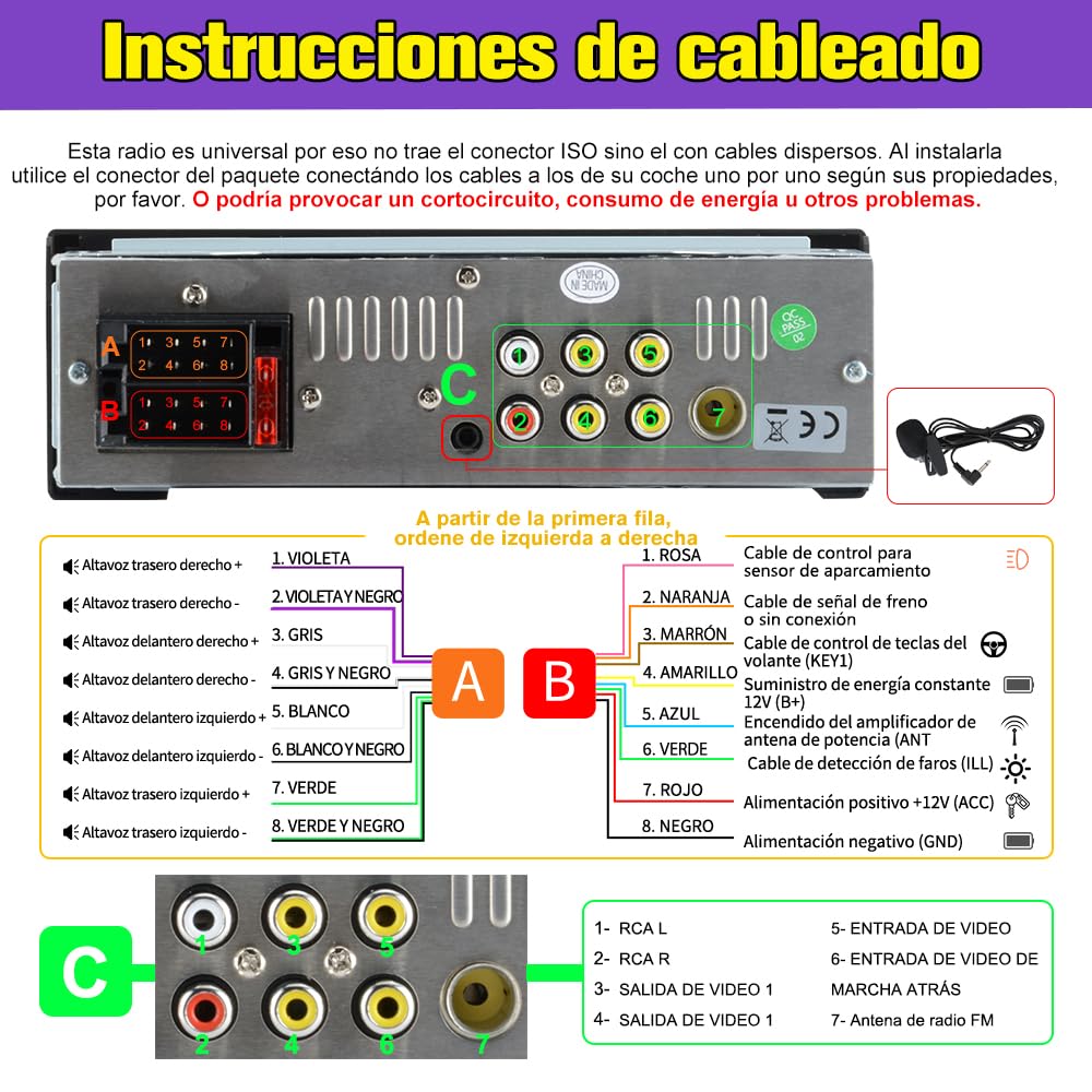 AWESAFE Radio de Coche 1 DIN Universal con Carplay y Android Auto Inalámbrico, Autoradio 1 DIN con Pantalla Táctil de 6.36 Pulgadas y Cámara Trasera, Soporta Bluetooth/Mandos Volante/FM/Double USB