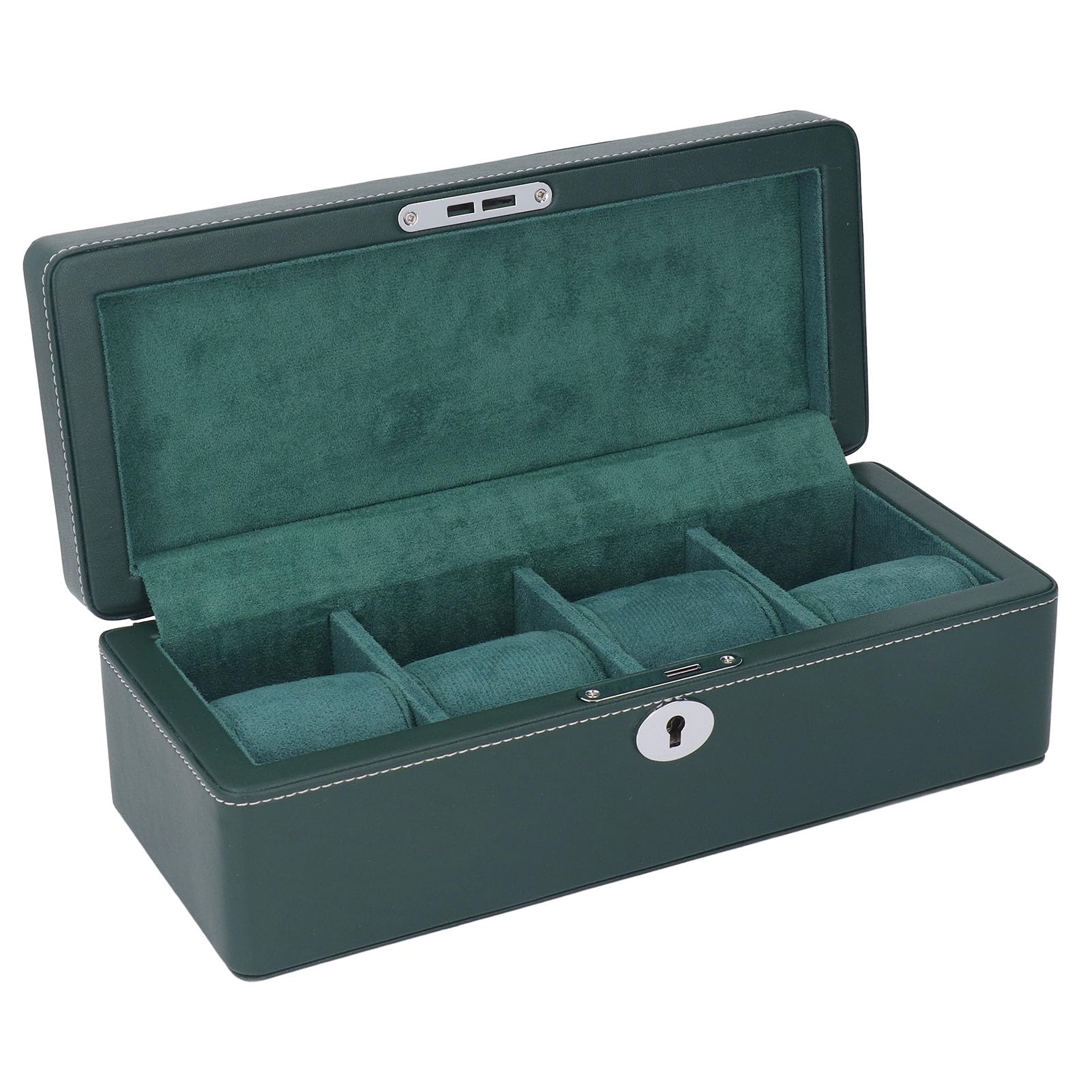 Box di Orologi a 4 Slot con Chiave in Pelle in Microfibra - Spazio di Lusso Verde per Orologi Meccanici e Display di Gioielli
