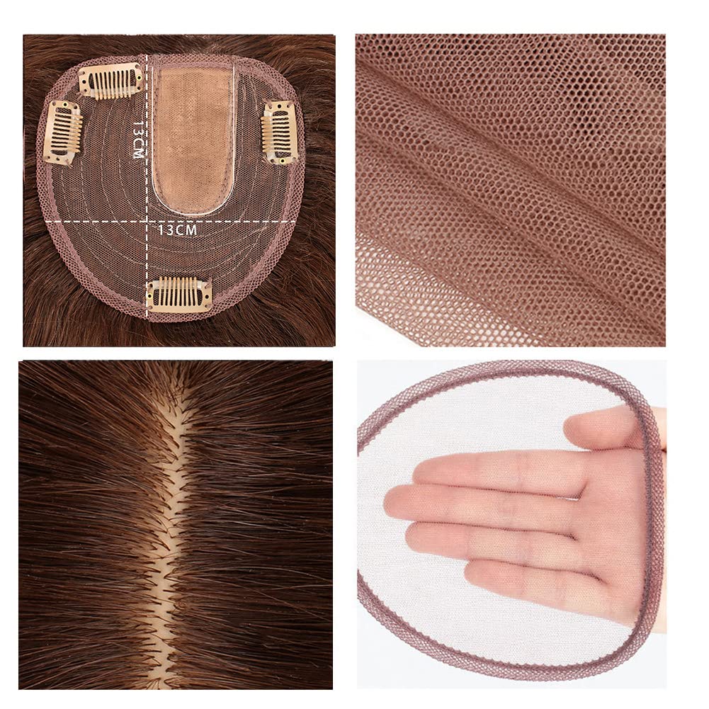 RemeeHi Kronen-Haar-Topper, Clip-on-Haarteil, Echthaar-Topper, Haarabdeckung für Damen, rechts, 30 cm, Dunkelbraun