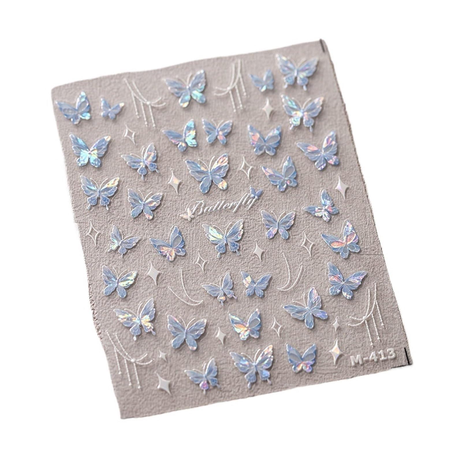5 Pcs 5D Embossed Aurora Butterfly Nail Art Stickers Self Adhesive Decals for Nails Decoration DIY 3D Acrylic Supplies Parts(M413)
