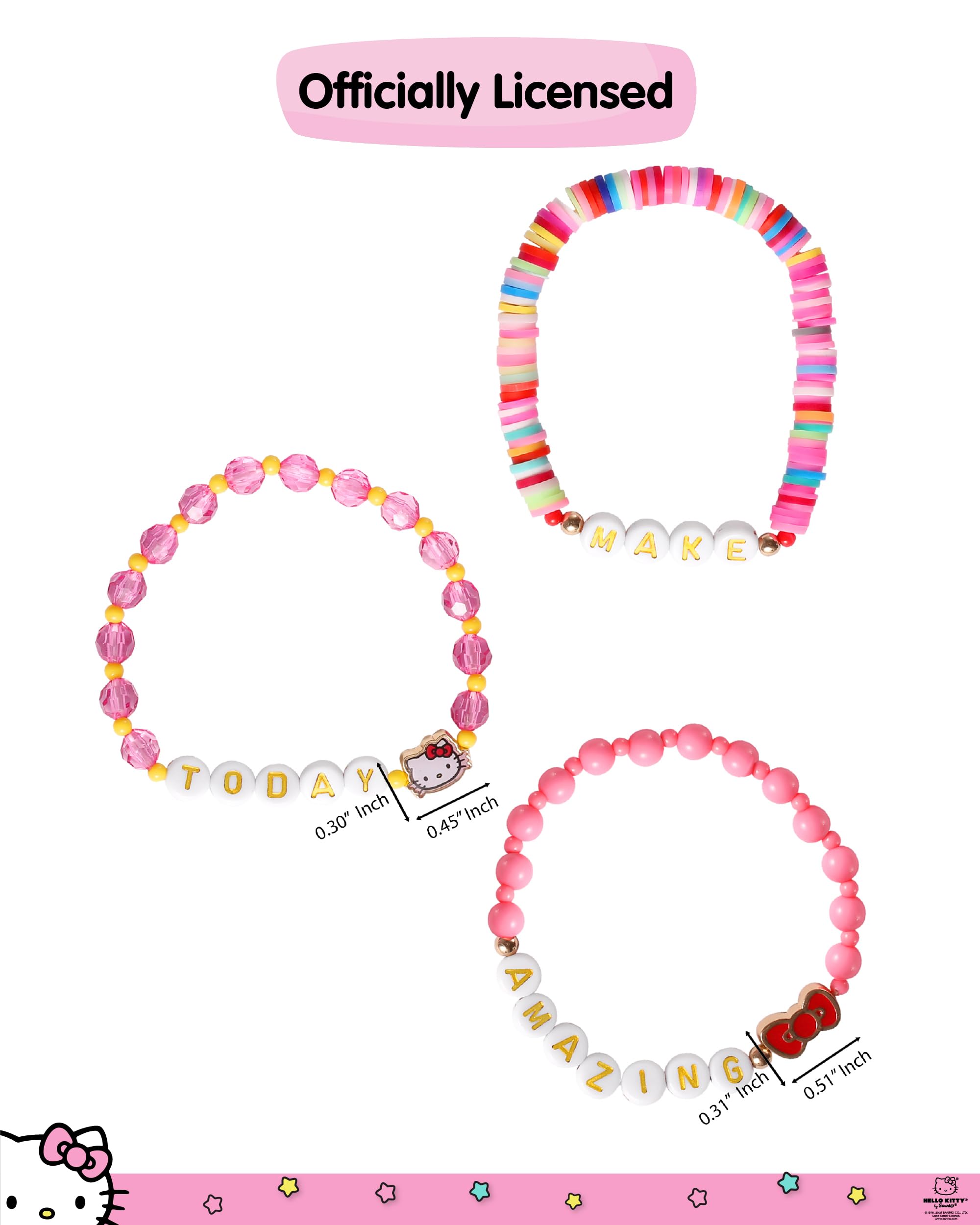SALLY ROSE Hello Kitty Bracelet Make Today Amazing 3-Piece Set Official License, Fashion Jewelry Beaded Sanrio Bracelets Set of 3
