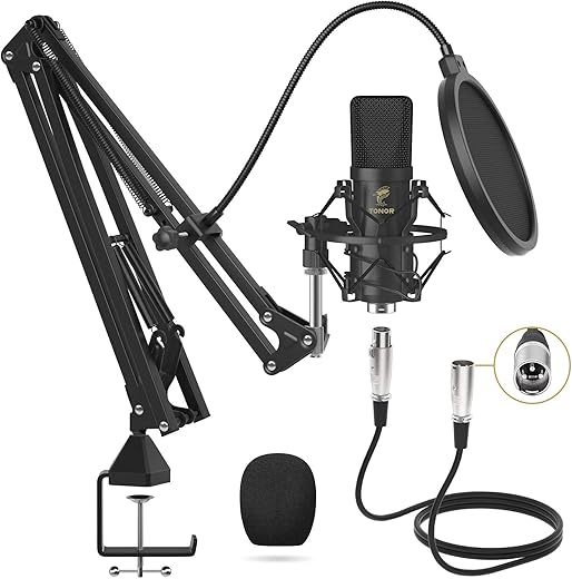 TONOR XLR Condenser Microphone, Professional Cardioid Studio Mic Kit with T20 Boom Arm, Shock Mount, Pop Filter for Recording, Podcasting, Voice…