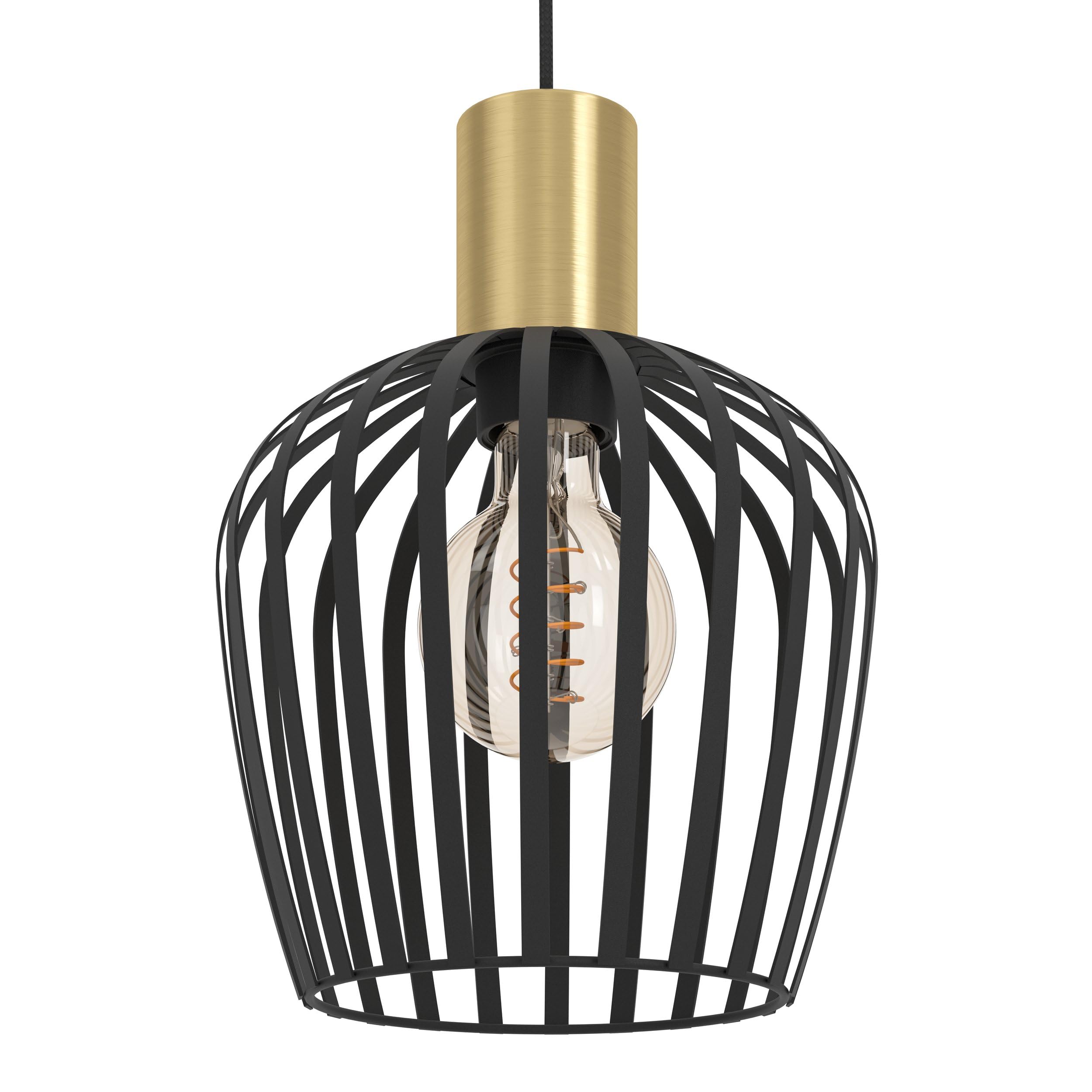 Eglo Empoli Lampadario a 1 luce per il tavolo | da pranzo, lampada a sospensione per sala da pranzo, design rétro, in metallo nero e ottone, lampadario con attacco E27