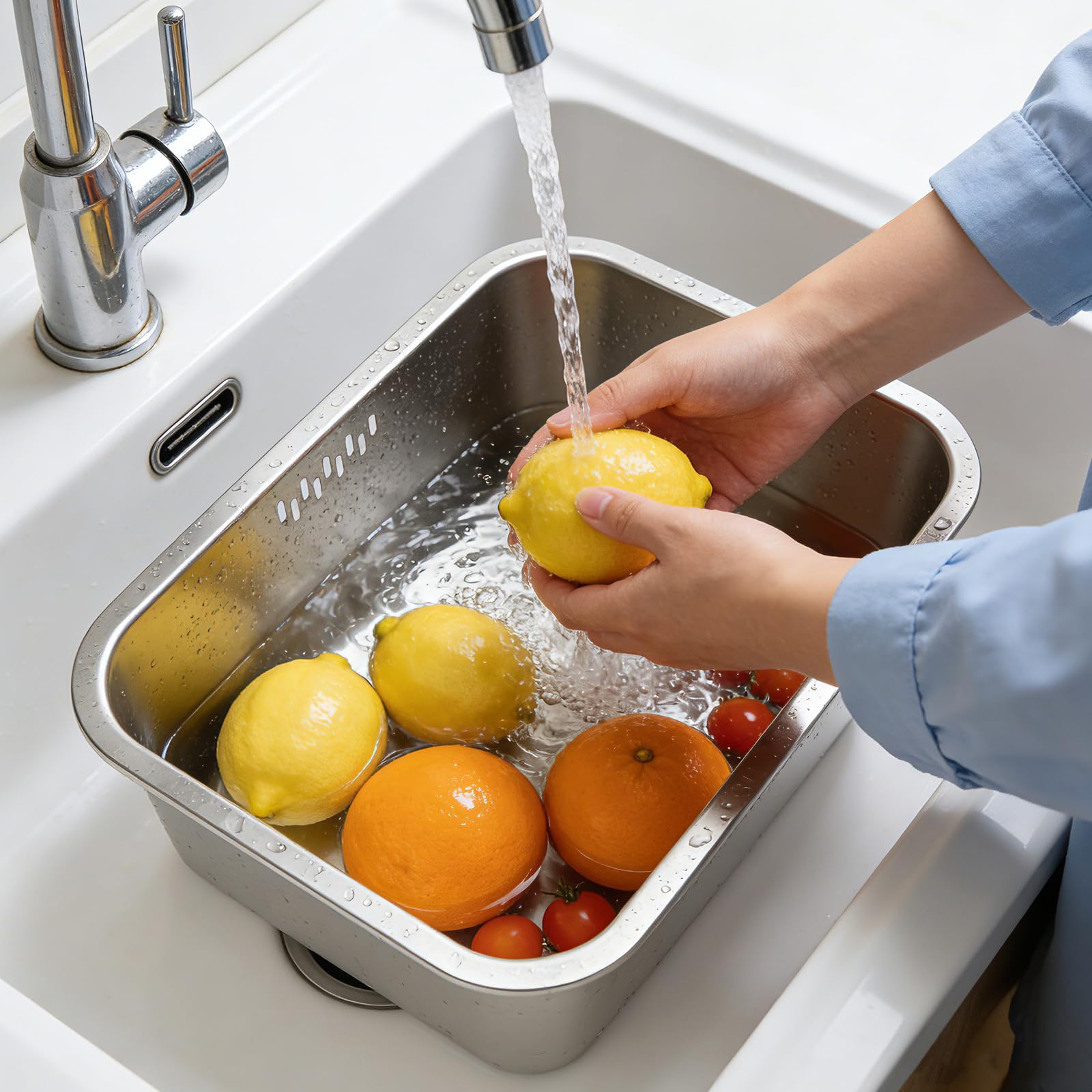 Cuenco portátil de acero inoxidable de 10 litros, grande de 14 x 10.4 x 5.9 pulgadas, cuenco multiusos para fregadero de cocina, tina de platos y lavabo de verduras