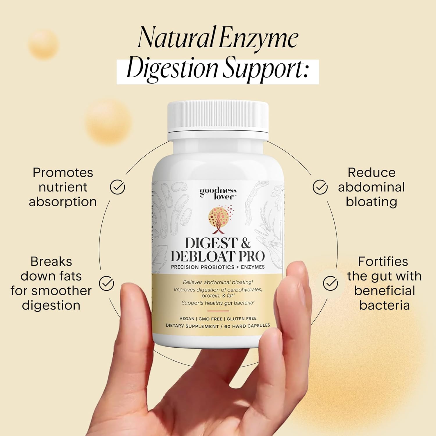 Goodness Lover Digest & Debloat Pro, Natural Digestive Enzymes Probiotics for Bloating Relief and Gas Relief, Probiotic Supplement for Women and Men, Vegan, Non-GMO, 90 Capsules - Image 4