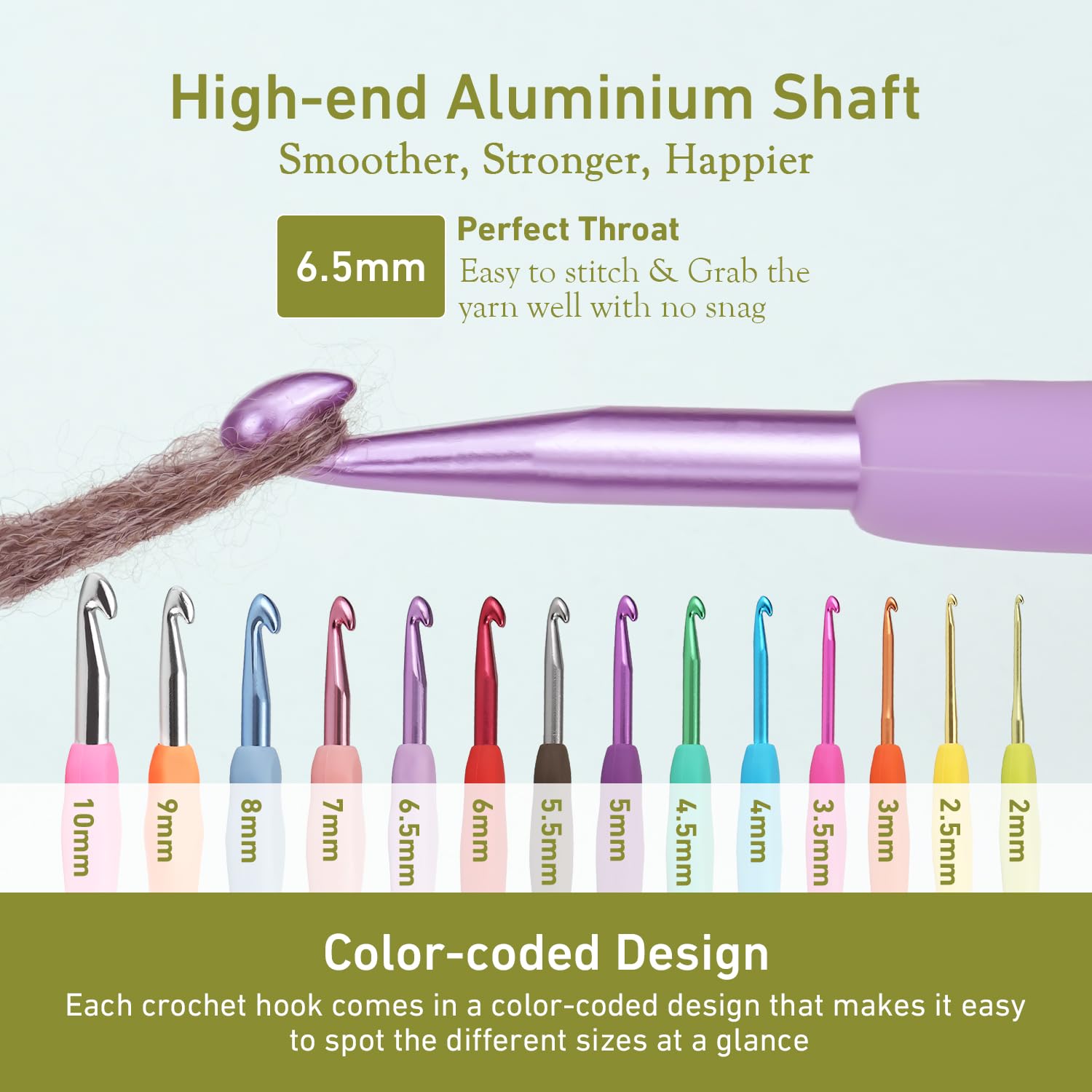 YOJOB Paquete de 1 gancho de ganchillo de 6,5 mm, súper suave y ergonómico para principiantes y avanzados (6,5 mm-K)