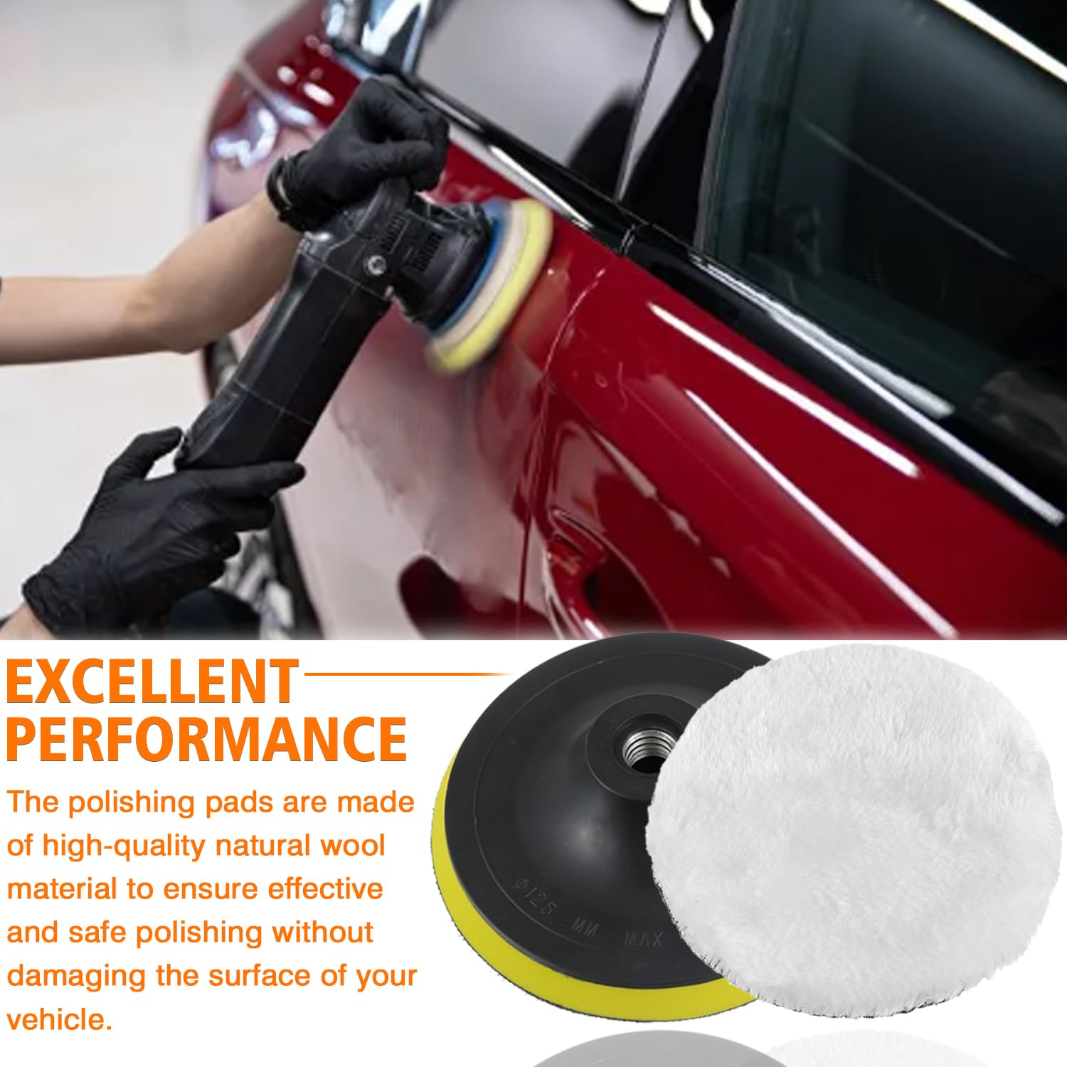 HUAREW Wool Polishing Pads Set, Wool Pads with Backing Pad and Adapter, Pack of 6 Wool Polishing Attachment - Image 4