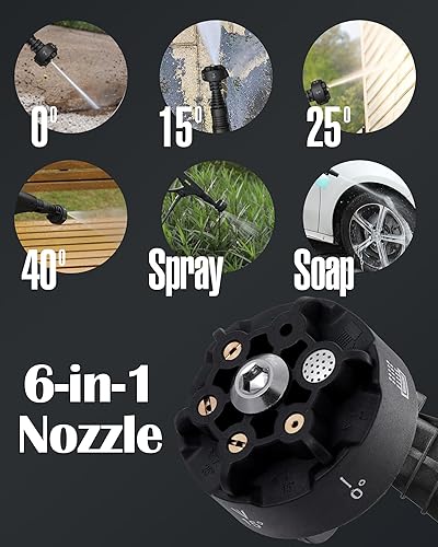 Miniatura 6 de Lavadora a presión portátil, lavadora eléctrica inalámbrica con tanque de agua de 3.2 galones, 522 PSI máximo, manguera de 23 pies, batería de litio