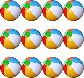 12 Pack Inflatable Beach Ball, 16" Classic Rainbow Colored Beach Ball Pool Toys, Blow Up Beach Party Water Toys, Summer Swimming Pool Party Favors - Adults & Kids