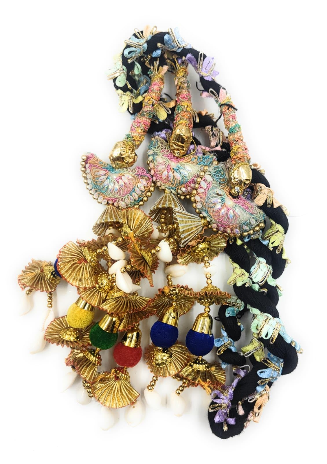 SIMKA® Duble Mirror Heavy Design Punjabi Paranda with Golden Gotapatti Dori/Hair Hair accessories/Extension/Braid Tassles/Patiala Shahi Parandi/Jadai Billai (Multycolour Potly) 1