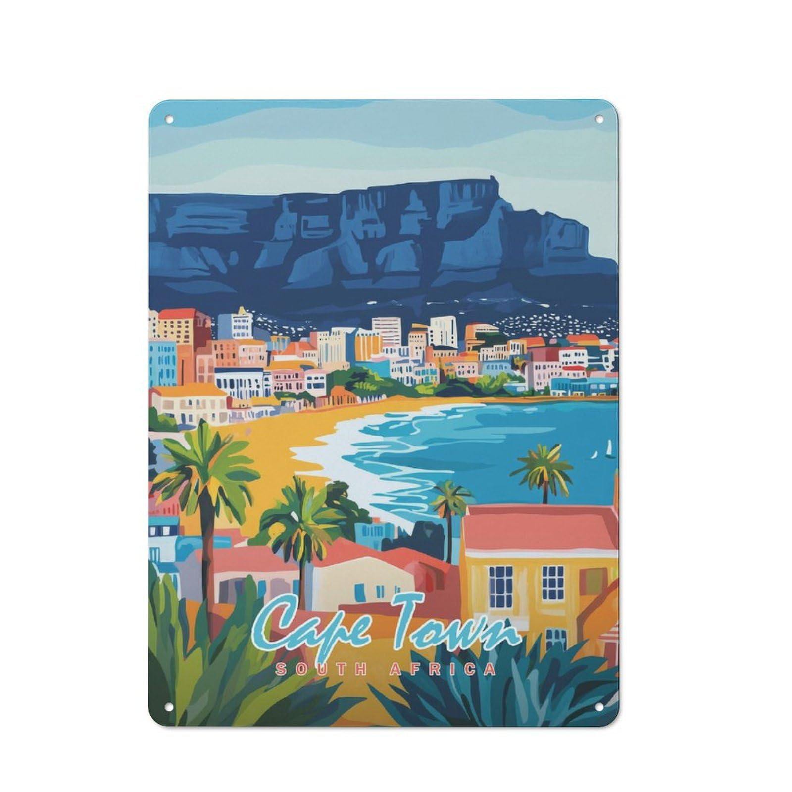 Junmoney Style-15 Cape Town Cityscape Everyday Metal Wall Decor 40X30cm, Vintage Metal Sign For Hallway, Home Bar, Garage Or Study
