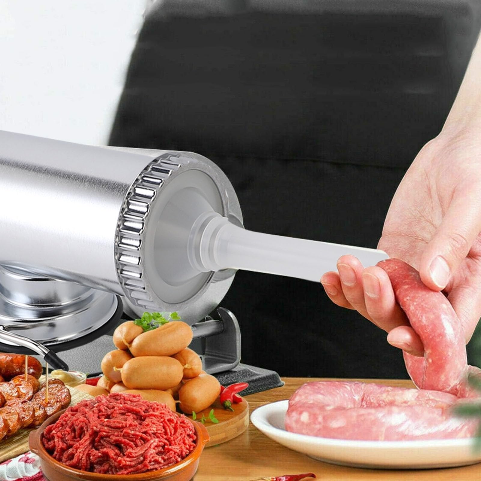 Asixxsix Sausage Stuffer, Stainless Steel Homemade Manual Sausage Maker Meat Filling Machine for Household Commercial Use, Home Camping Outdoor Grill (S)