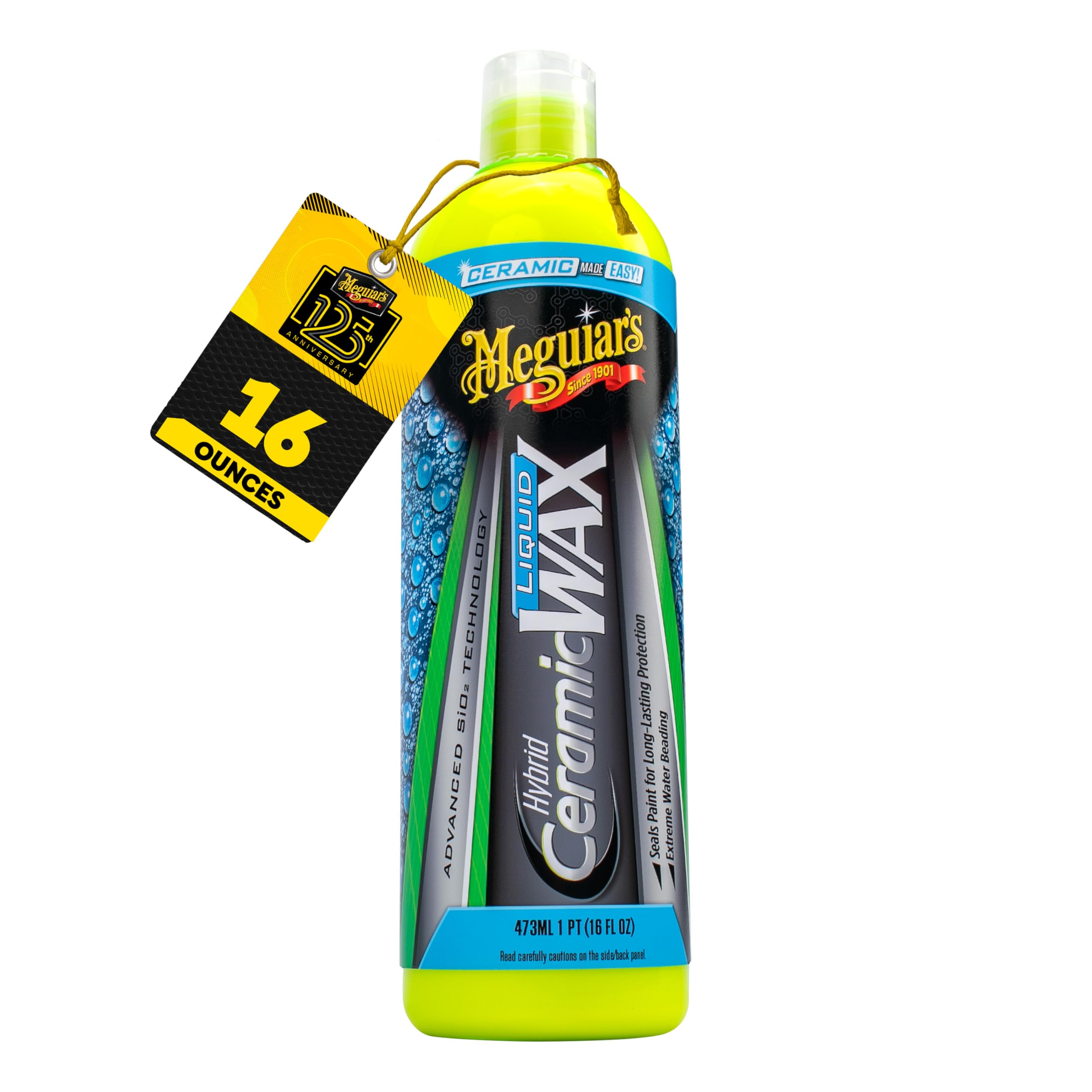 Meguiar's Hybrid Ceramic Liquid Wax (473ml), water repellent layer with Si02 Technology, Long-lasting ceramic protection with excellent water beading, pleasant fragrance, DIY easy to apply by hand