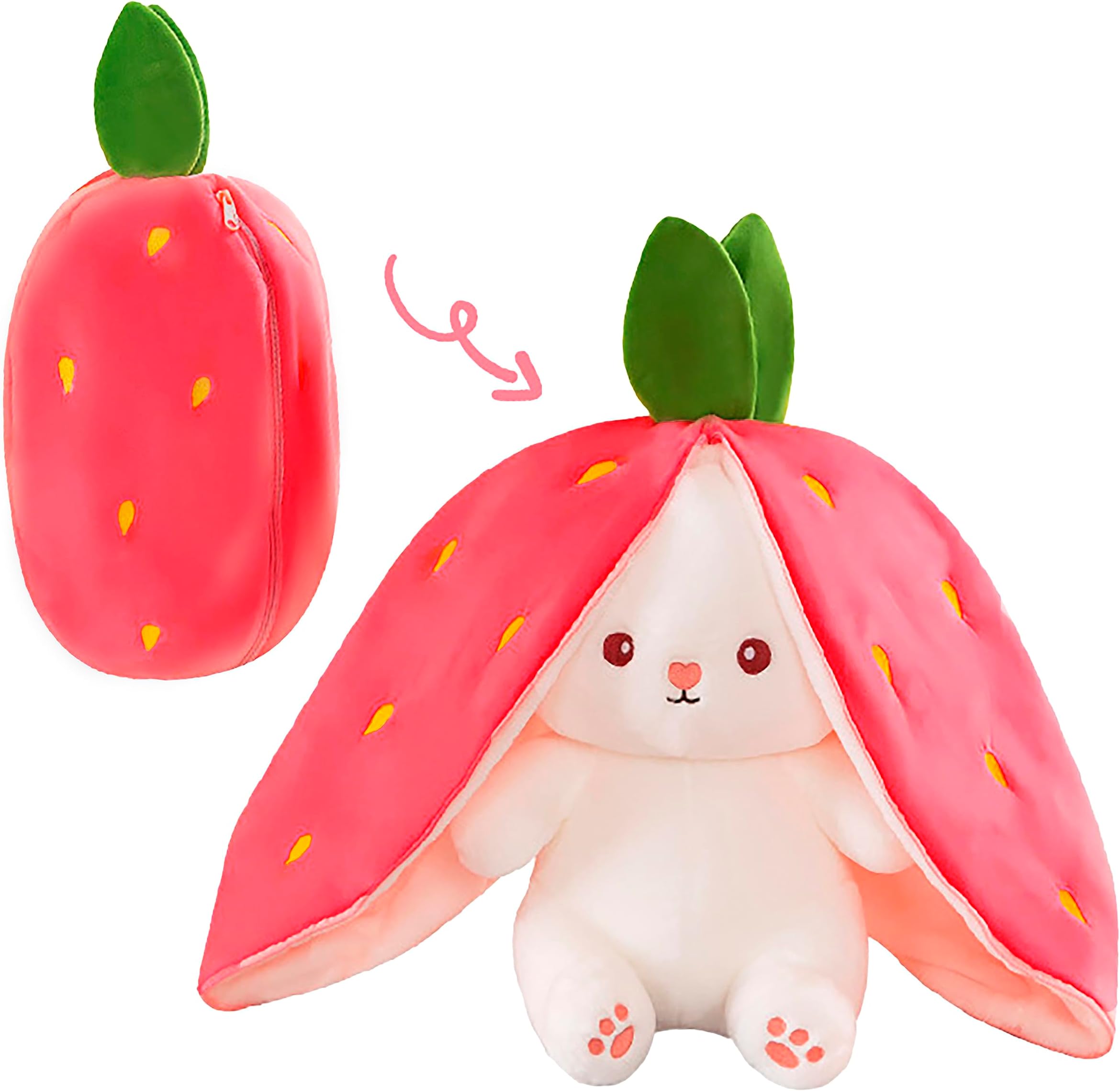 Kidology Plush Toy Pillow, Reversible Bunny,Cute Rabbit Sofa Pillow, Easter Bunny Stuffed Animal Cute Rabbit Plushie Birthday, Valentine Gift for Boys Girls and Kids (Medium, Strawberrry Bunny)