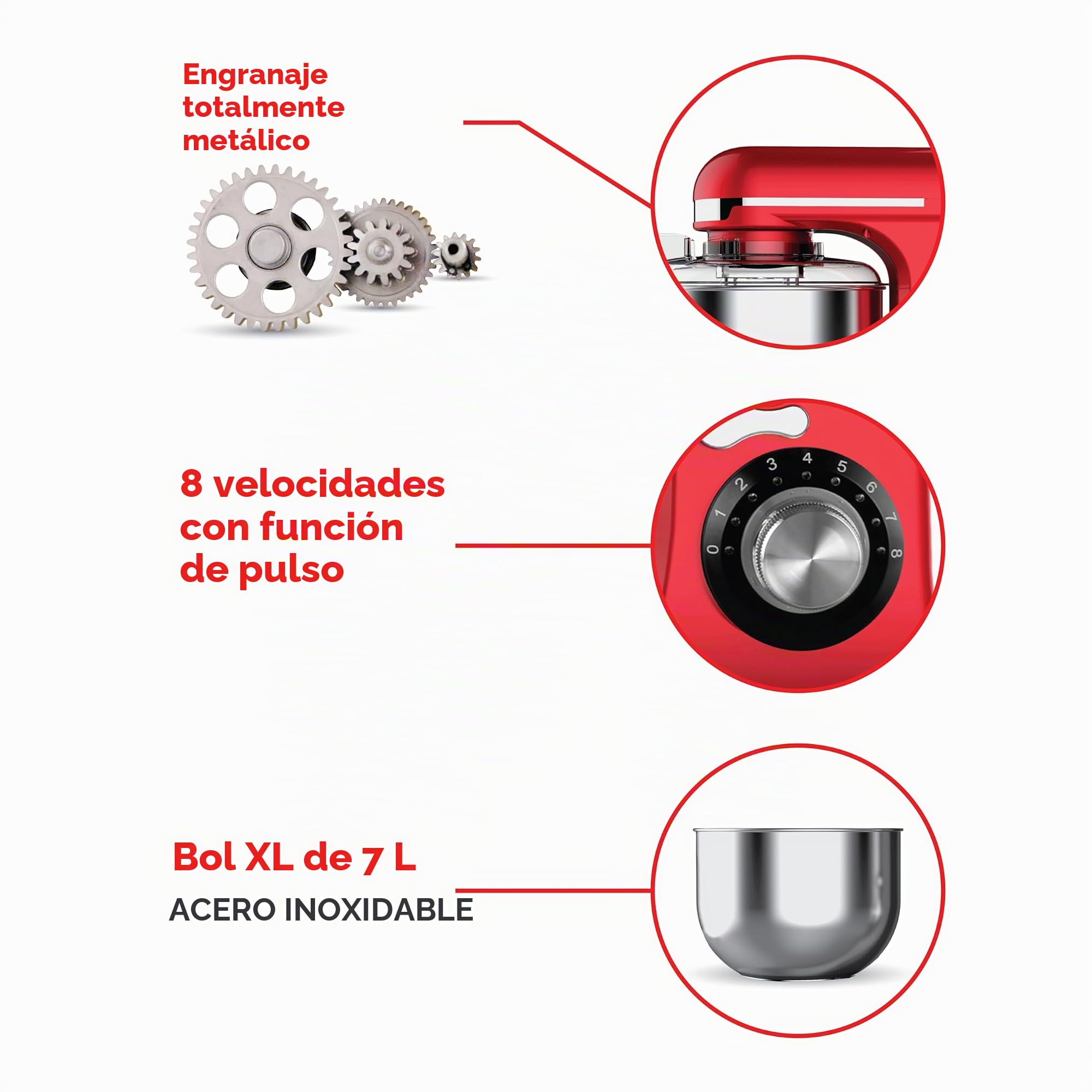 Müller Kitchen MK-6039 Robot de cocina 7L (incluye batidor, gancho para amasar y gancho para agitar, cubierta para el polvo)