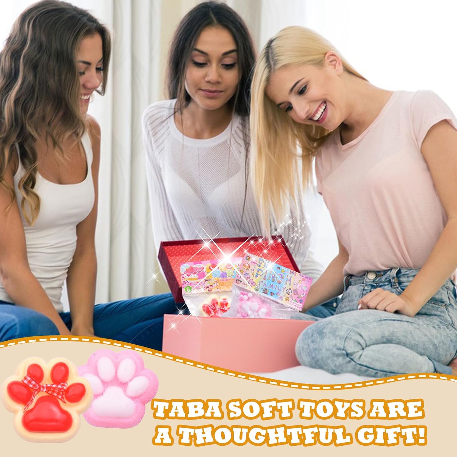 Handmade 2pcs Cat's paw Taba Squeeze, Cute Cat paw Stress Relieving Silicone Sensory, Slow Rebound Cat paw Squeezing Gift, Party Birthday.