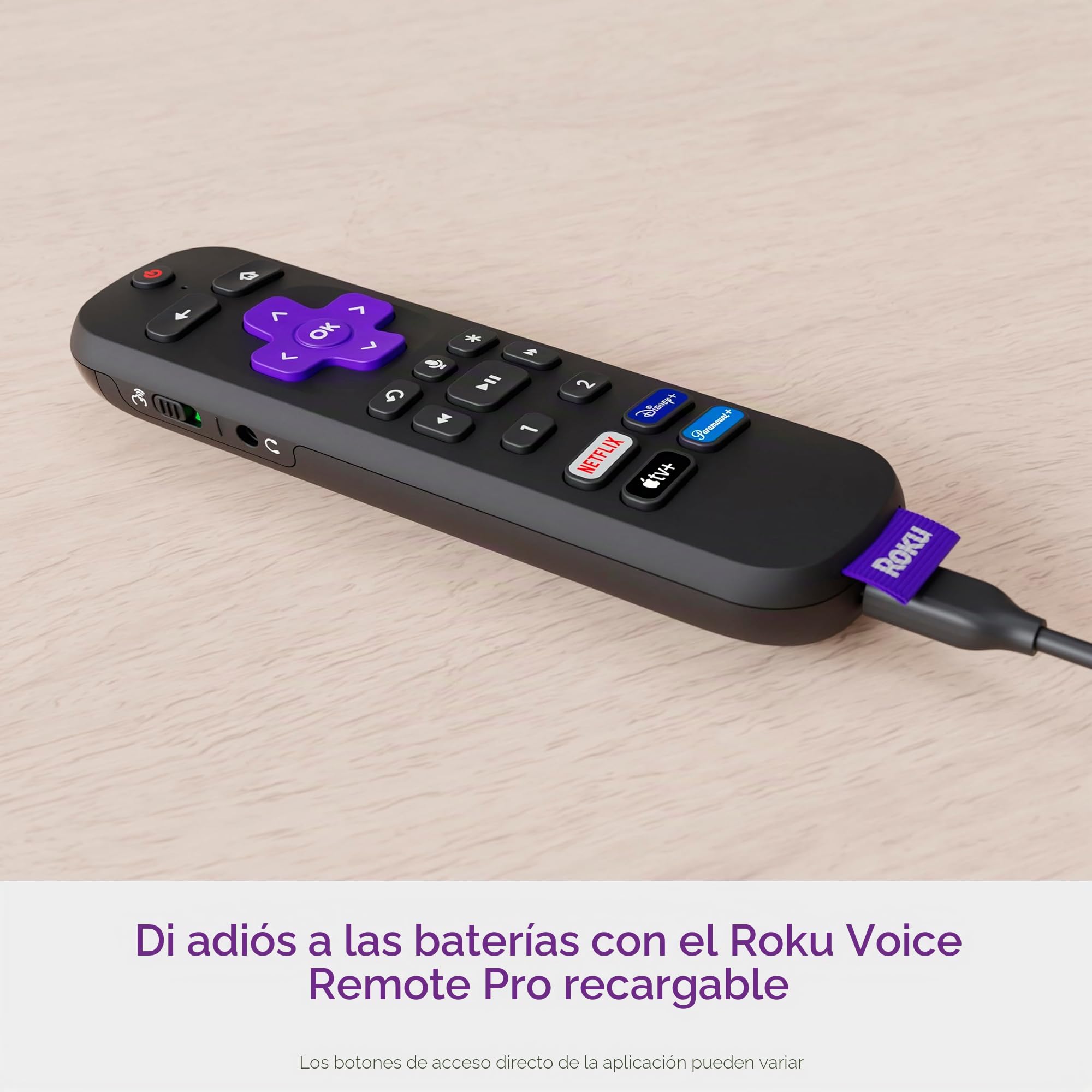 Roku Mando a distancia por voz profesional (1ª edición) | Mando a distancia recargable para TV con controles de voz manos libres, modo de auriculares y buscador remoto perdido - Mando a distancia de