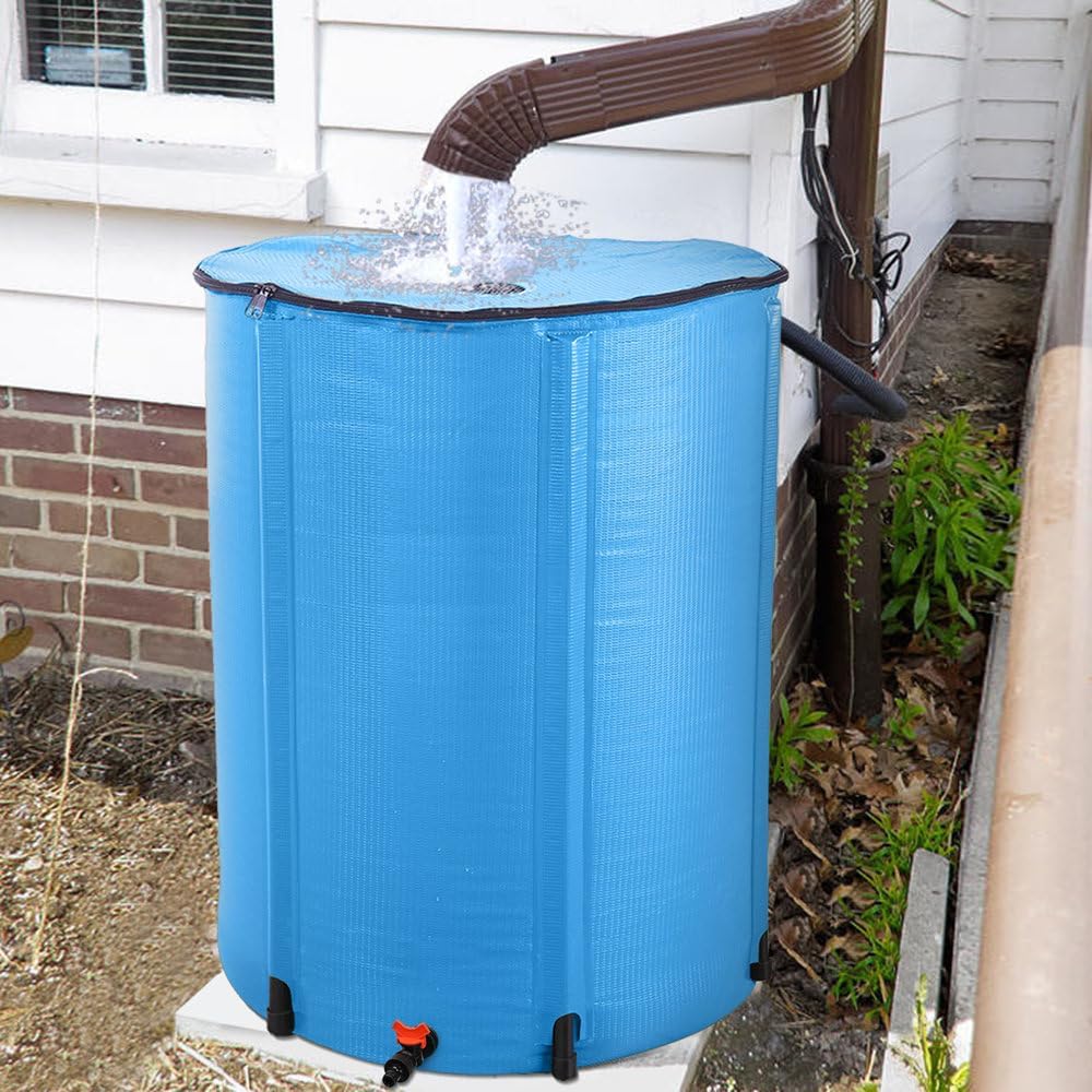 Outvita 100 Gallon Collapsible Rain Barrel, Garden Water Storage Tank, Portable Folding Rainwater Collector, Water Catcher with Filter Overflow Kit Faucet Blue