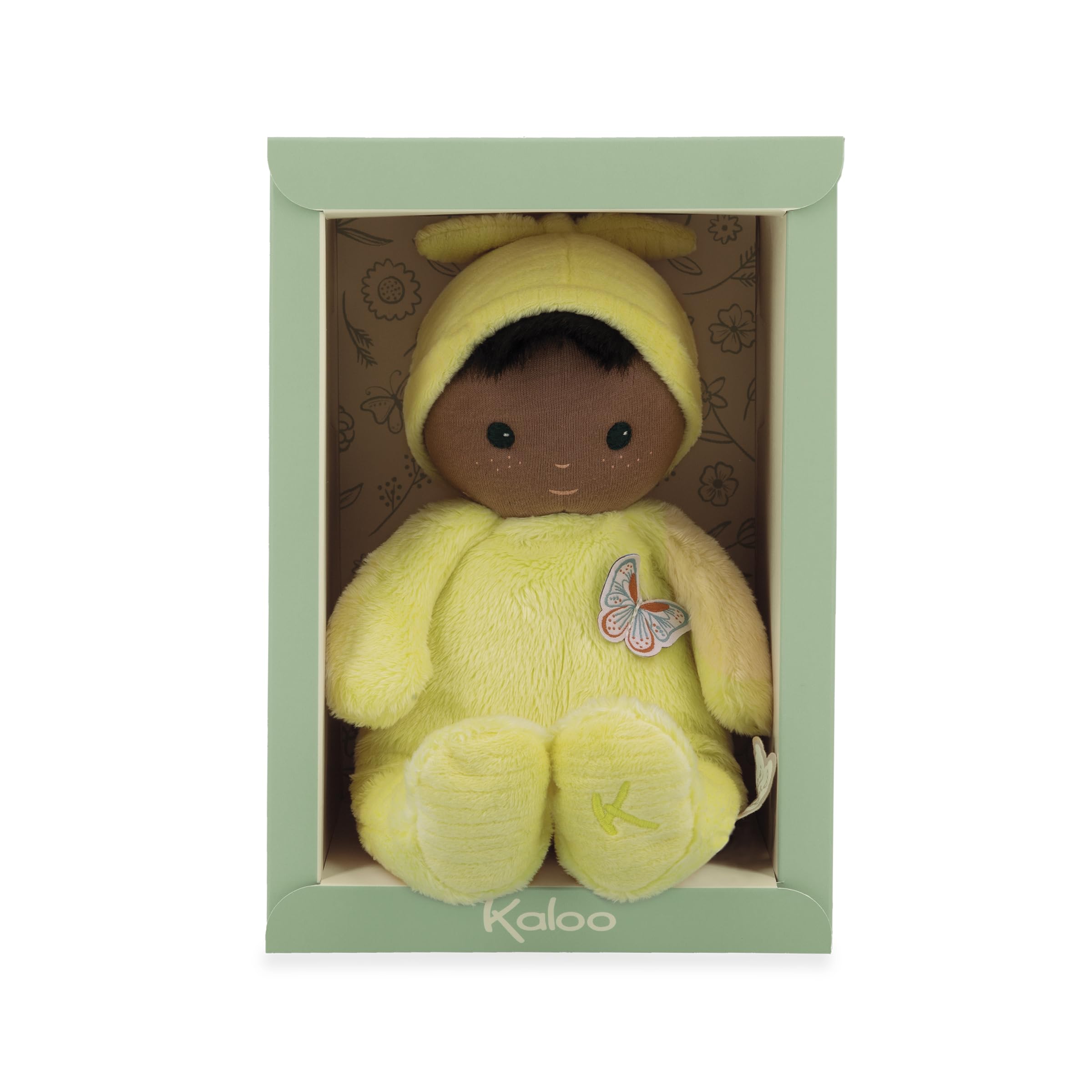 KALOO - Poupon Très Doux et Moelleux pour Bébé - Corps Souple et Tendre - Poupon en Tissu - Couleur Jaune - 24cm - Lavable - Dès la Naissance - K222002