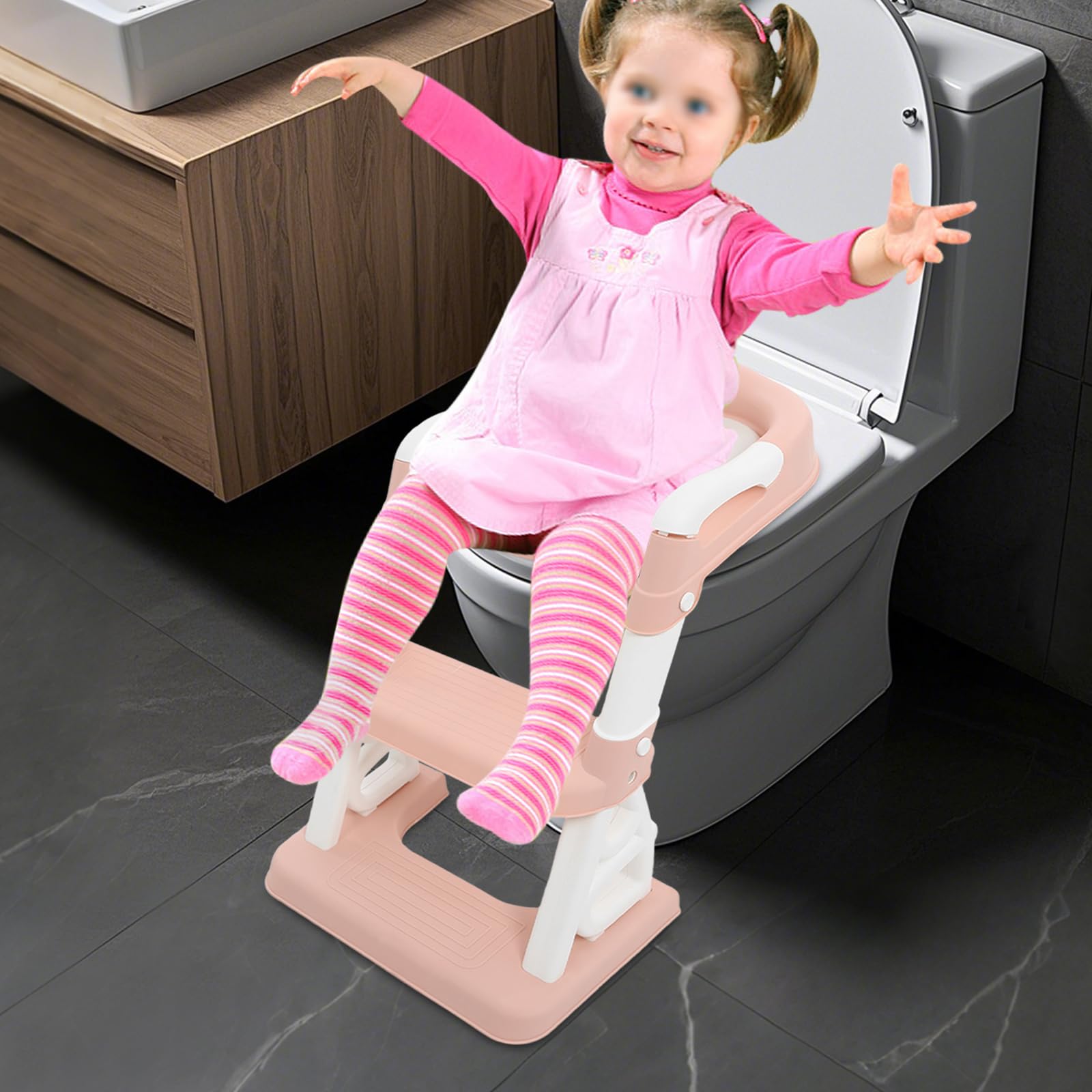 Siège de toilette pour enfants, avec escalier et poignées, hauteur réglable, pliable, pour enfants, garçons, filles, bébés
