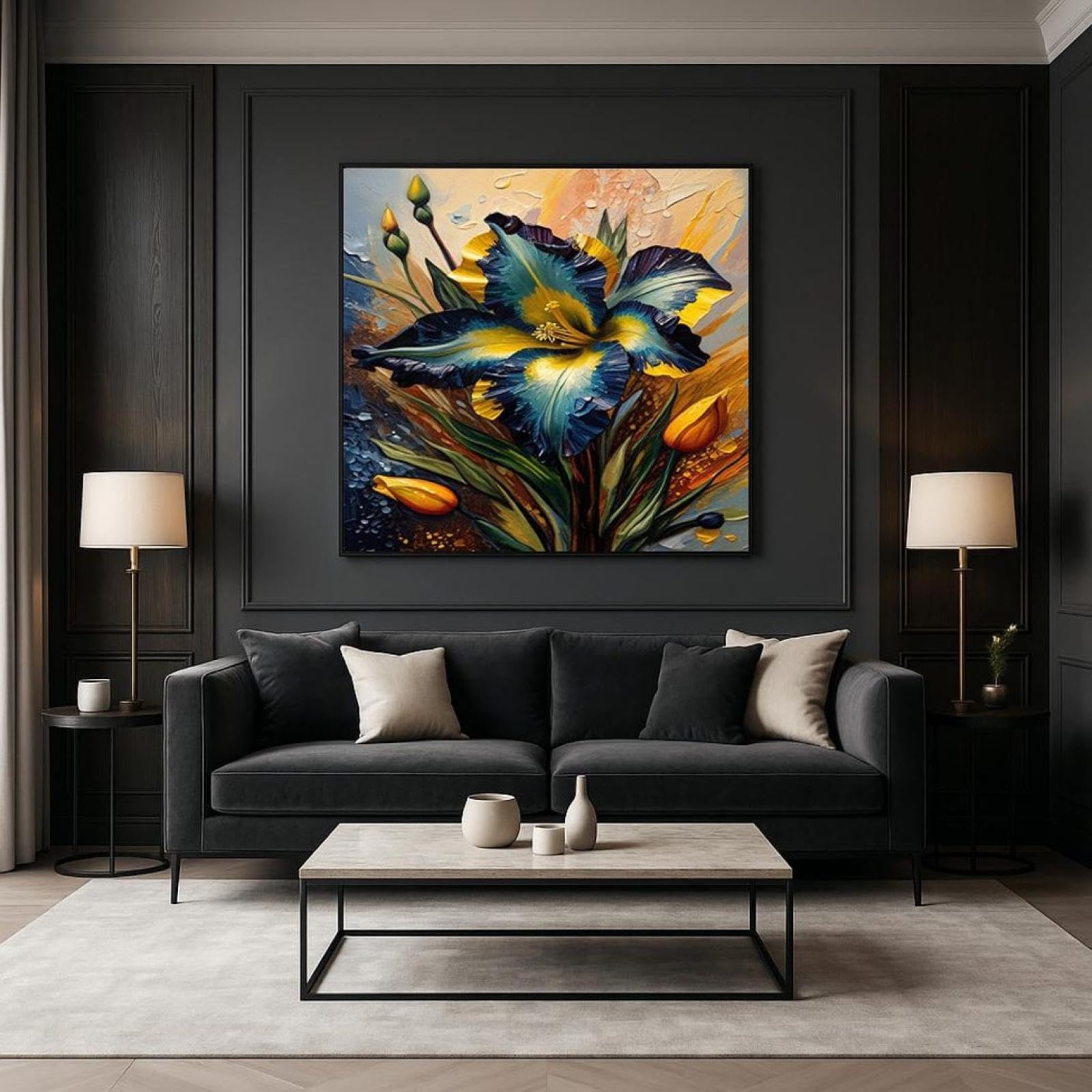 Toiles d'iris bleus XBTYKPB 45x45 cm - Impression sur toile florale avec cadre