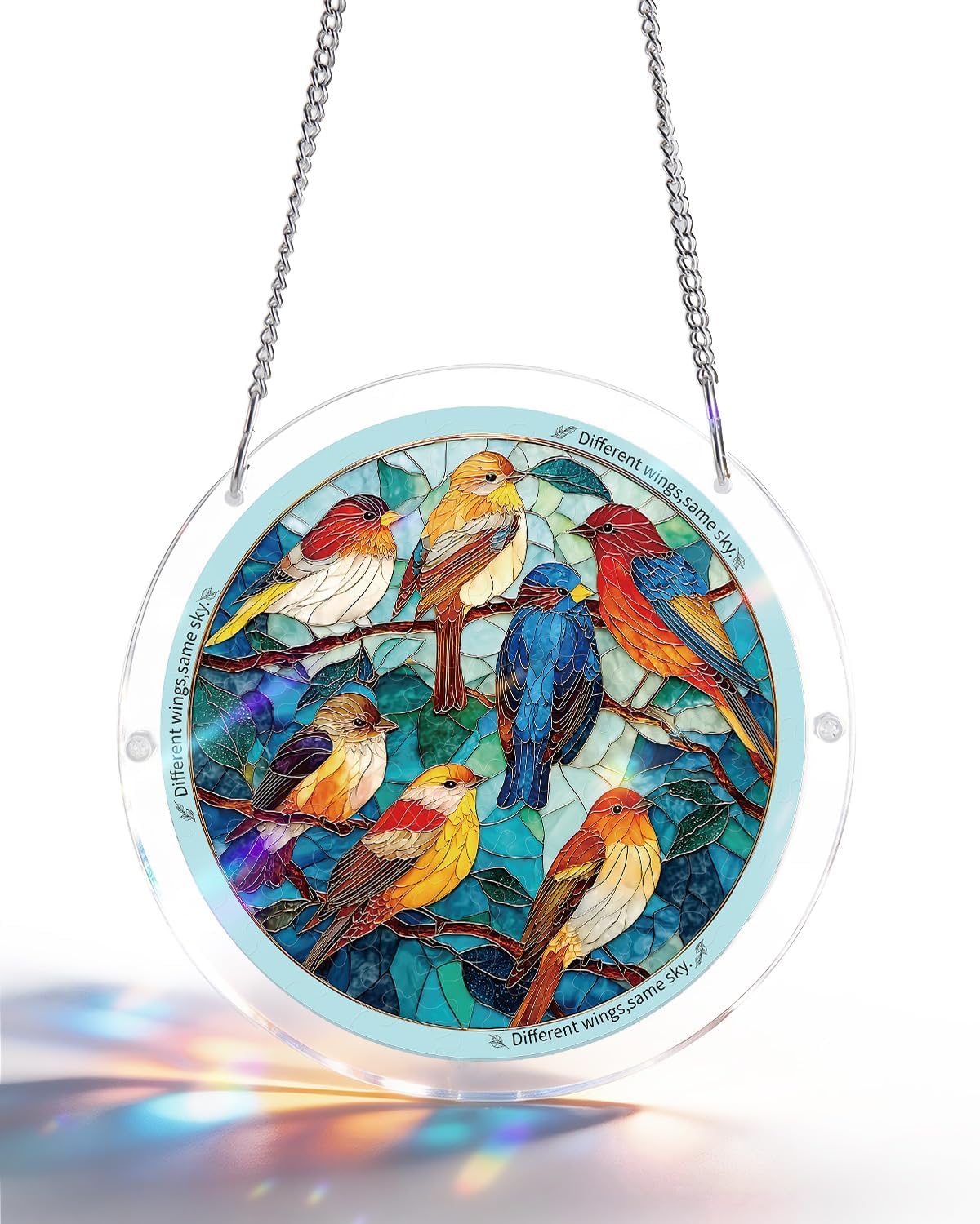 83 Pieces Acrylic Suncatcher Puzzle, Unique Glowing Feather Haven Acrylic Sun Catcher Puzzle Kit for Doors Garden and Window Hanging, DIY Suncatcher Kits for Adults, Gift Pick 7.4 in