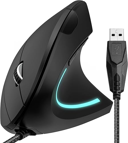 Delton Ratón ergonómico con cable vertical S12, 6 botones, 3 niveles de DPI ajustables (80012001600) y rueda de desplazamiento 3D, compatible con