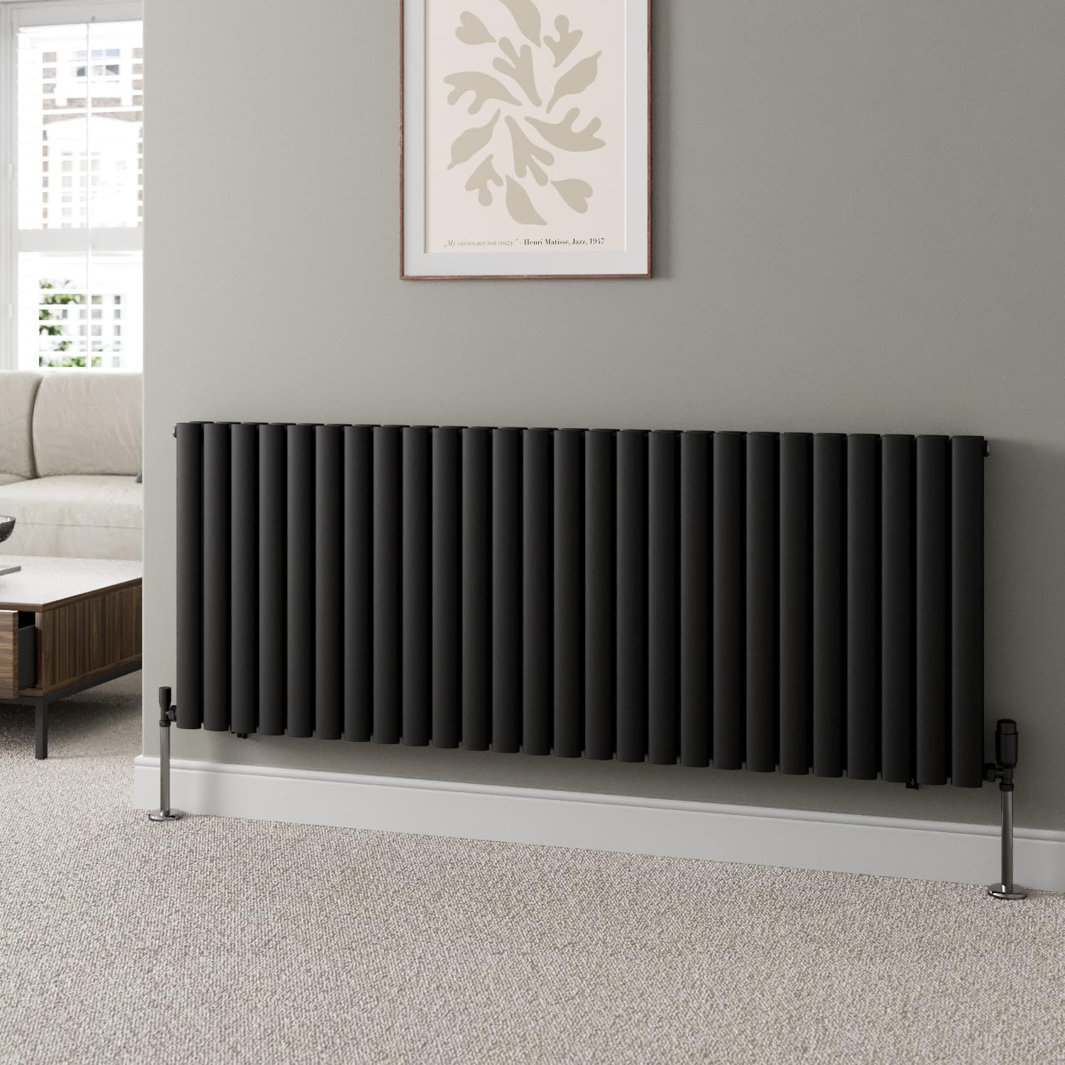 Duratherm Black Duratherm® 600 X 1560Mm Horizontal Designer Radiator Double Column Oval Tube Modern Central Heating Panel Bathroom Radiators