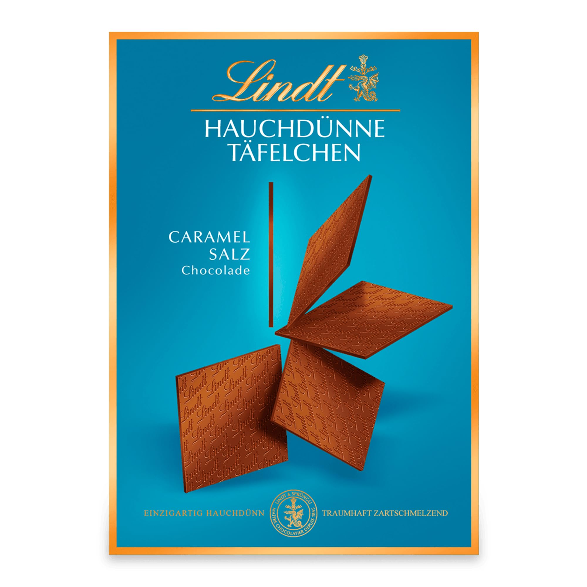 Lindt wafer-thin whole milk caramel & salt chocolate bars 125 grams