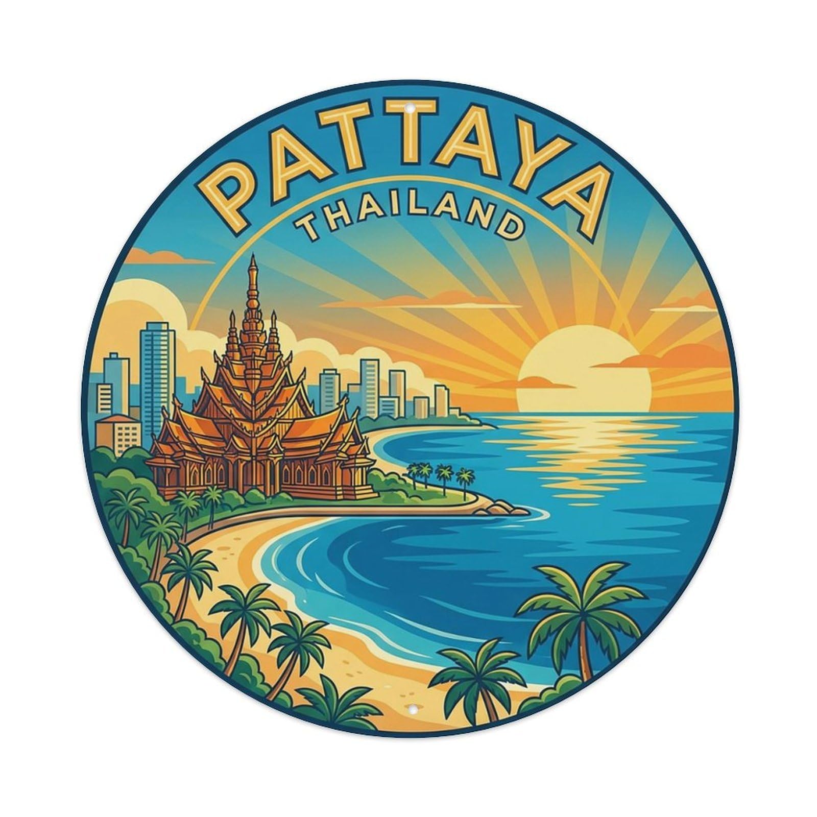 Thailand Retro Travel Pattaya Vintage Metal Tin Sign Plaque Wall Decor for Cafe, Club Bar, Office, Garden Metal Poster 8x8Inch