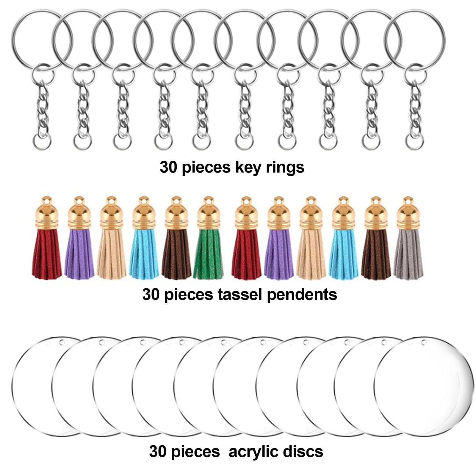 Set Fai-Da-Te 120 Pezzi Per Portachiavi In Acrilico Con Nappe, 30 Dischi Trasparenti, 30 Catene, 30 Anelli E 30 Nappe In Spugna Colorata - 2