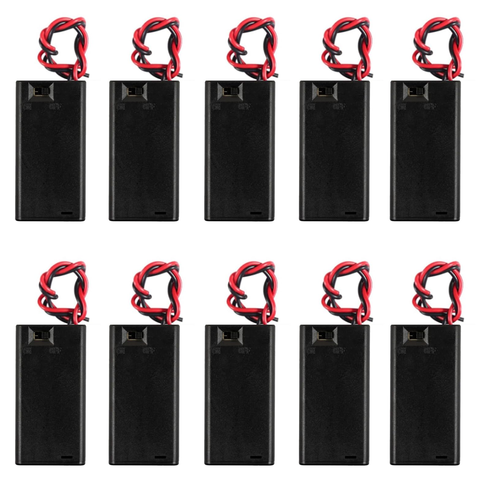 AEDIKO 10pcs 2 AA Battery Holder with Switch 2X 1.5V AA Battery Holder Case with Wire AA Battery Holder with ON/Off Switch