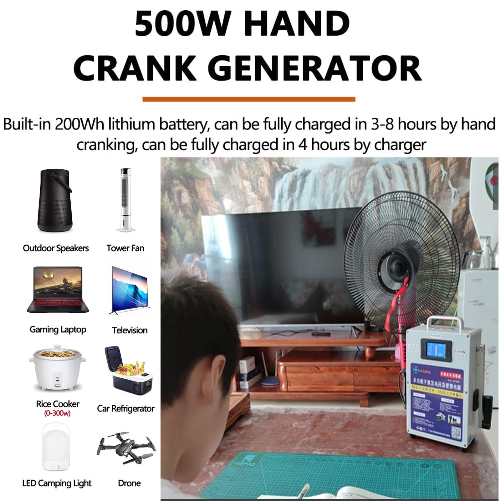 Przenośny Mały Generator Z Korbą Ręczną, Ręczna Ładowarka Z Korbą Ręczną 500 W, Awaryjny Generator Ręczny USB Do Ładowania, W Nagłych Wypadkach, Na Kemping, Nagłe Przerwy W Dostawie Prądu,220 V