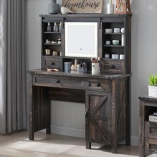14 Dark Bathroom Ideas for Bold Cozy Moody Atmosphere 87 T4TREAM Farmhouse Makeup Vanity Desk with Sliding Mirror and Lights, 42'...
