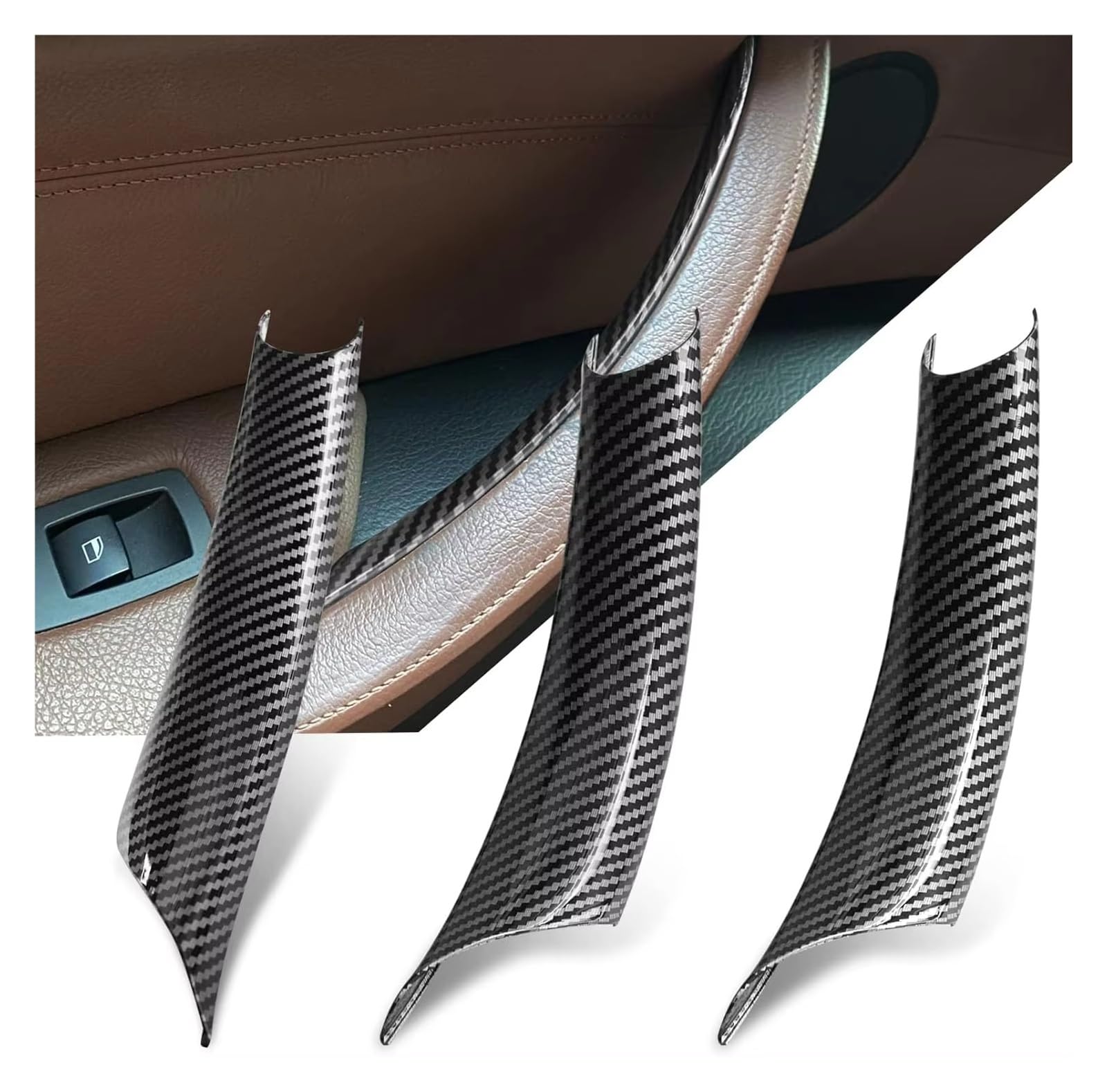 Pull Handle Inner Trim For BMW For X5 For E70 For X6 For E71 2006-2013 LHD RHD Black Beige Carbon Fiber Inner Door Handle(Carbon RHD)