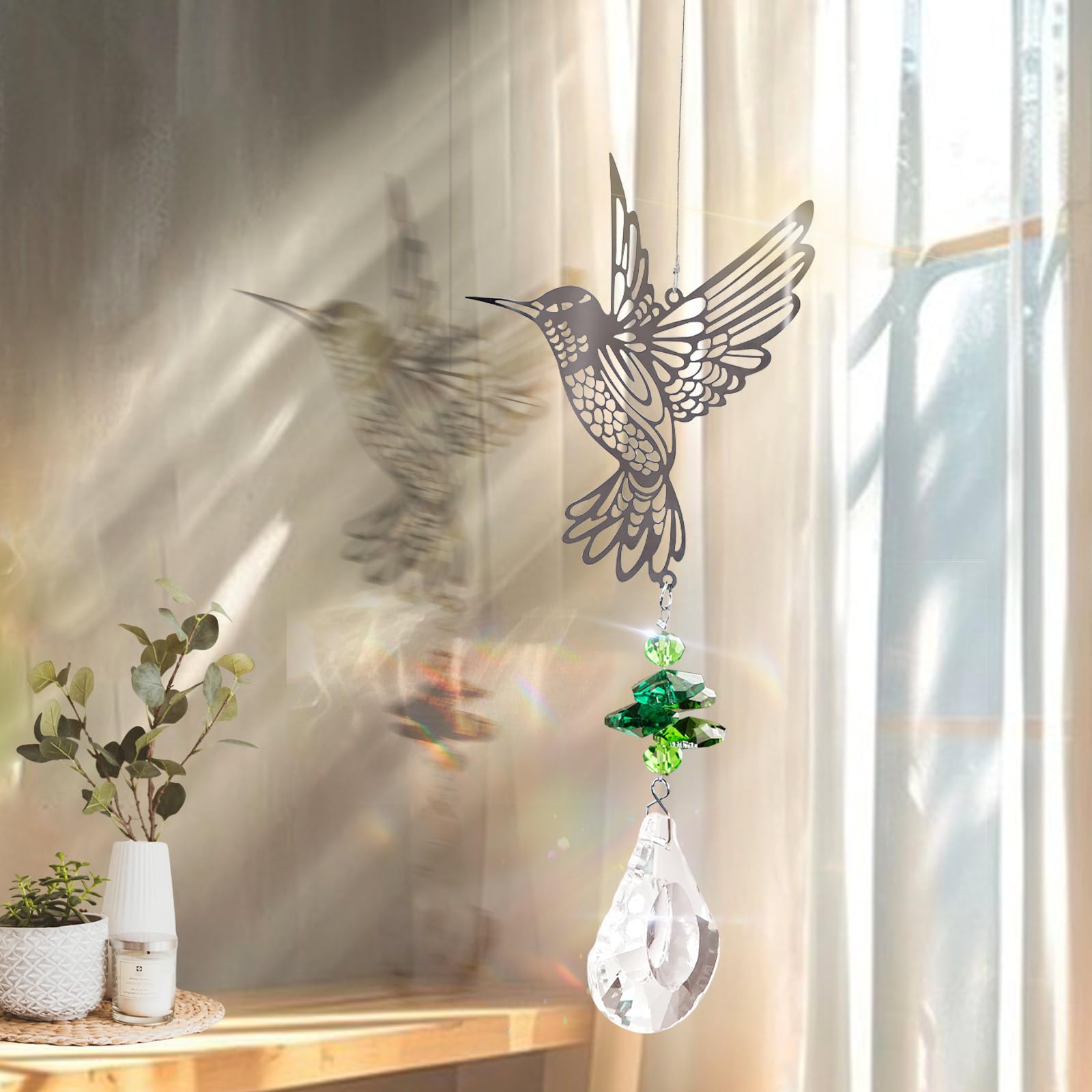 Hängender Kolibri-Kristallanhänger – Spiralförmiger Sonnenlichtfänger Für Fenster