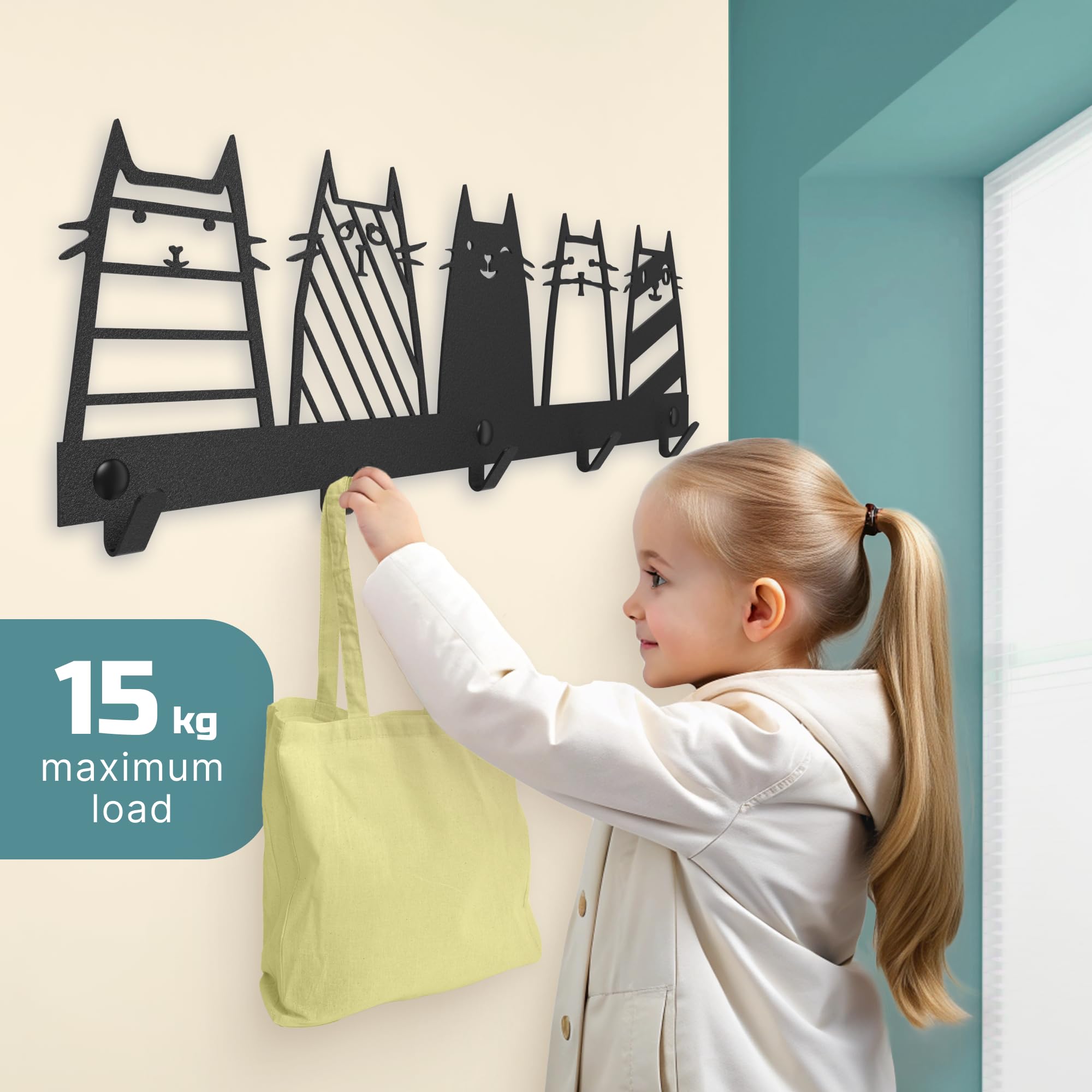 Appendiabiti da parete design moderno 60x20cm | appendiabiti da muro bambini | design casa parete Cats | mobili ingresso nero | ganci appendiabiti da parete | Cappotto Asciugamano Gancio per Giacche