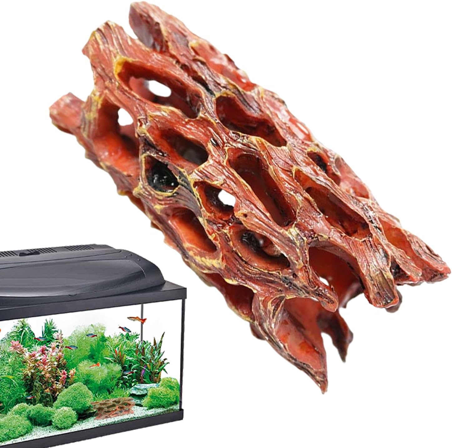 装飾的なベタフィッシュハウス – 樹脂天然、飼育休憩トンネルシェルター | エビ水族館タンク隠れ場所、水生動物の装飾ディスプレイに最適